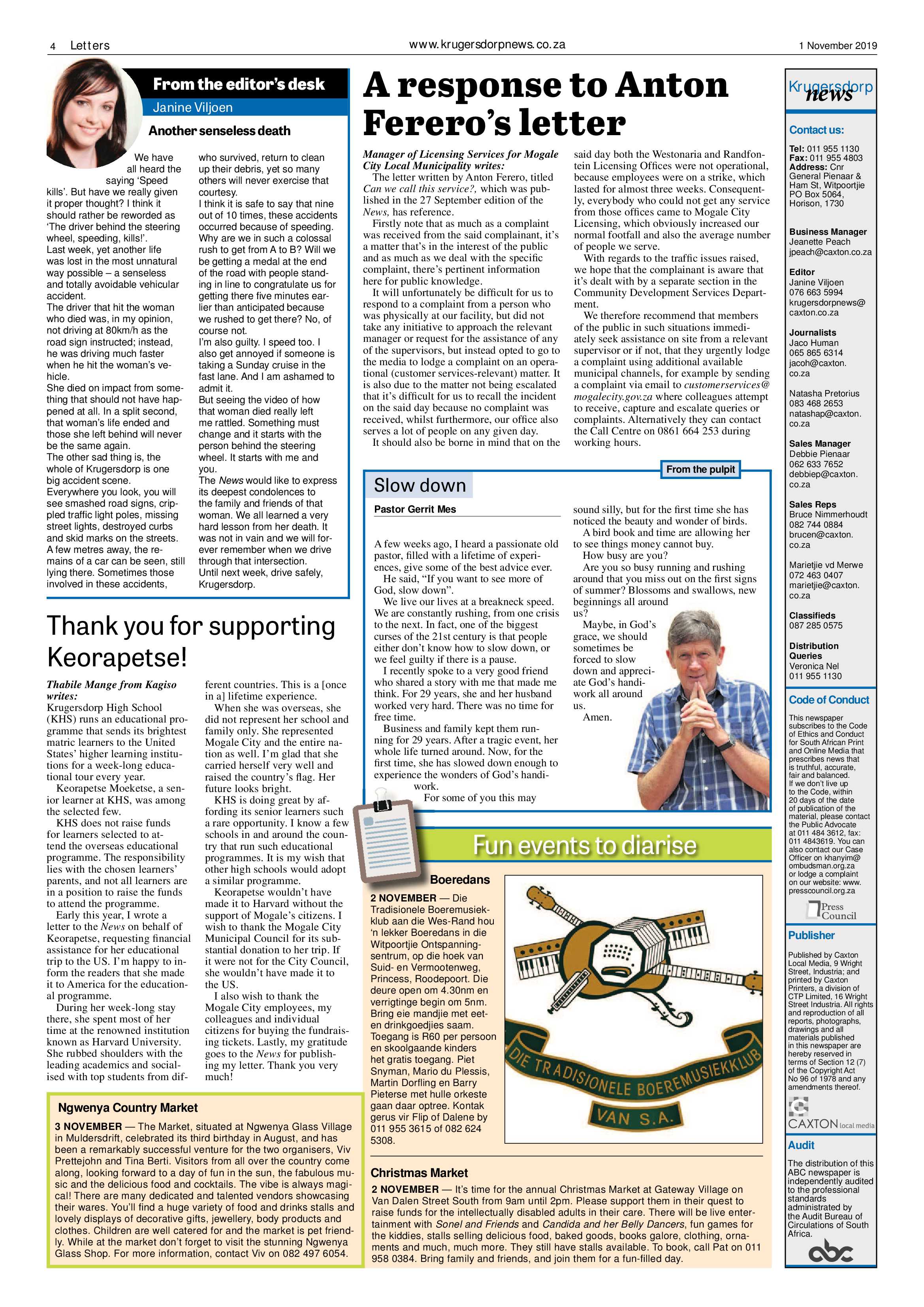 Krugersdorp News 1 November 2019 page 4