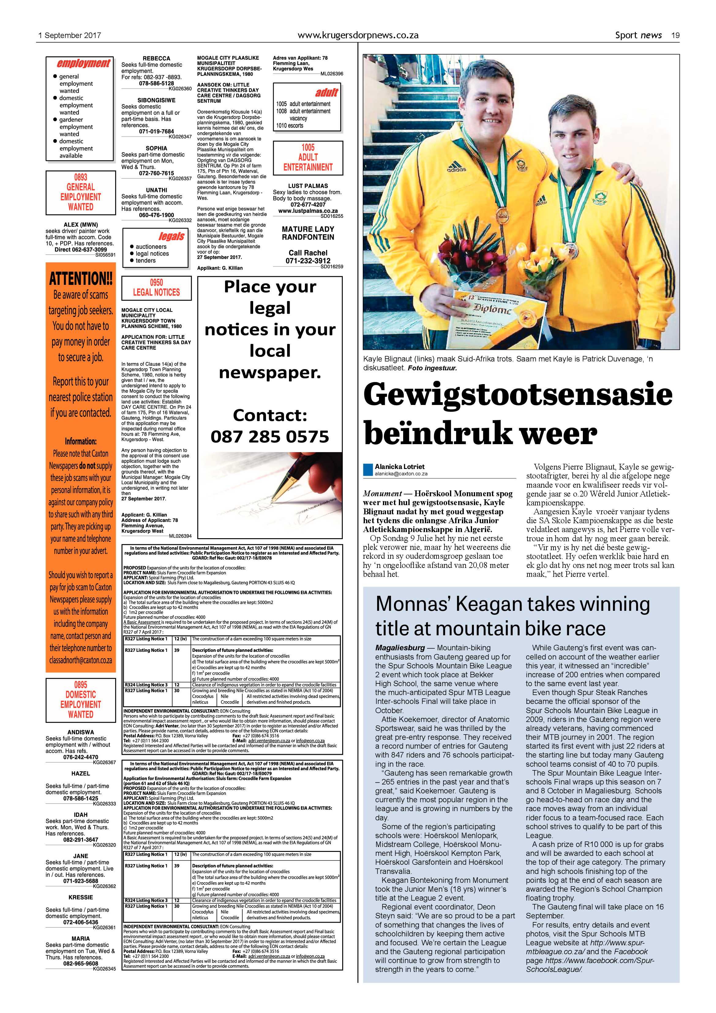 Krugersdorp News 1 September 2017 page 19