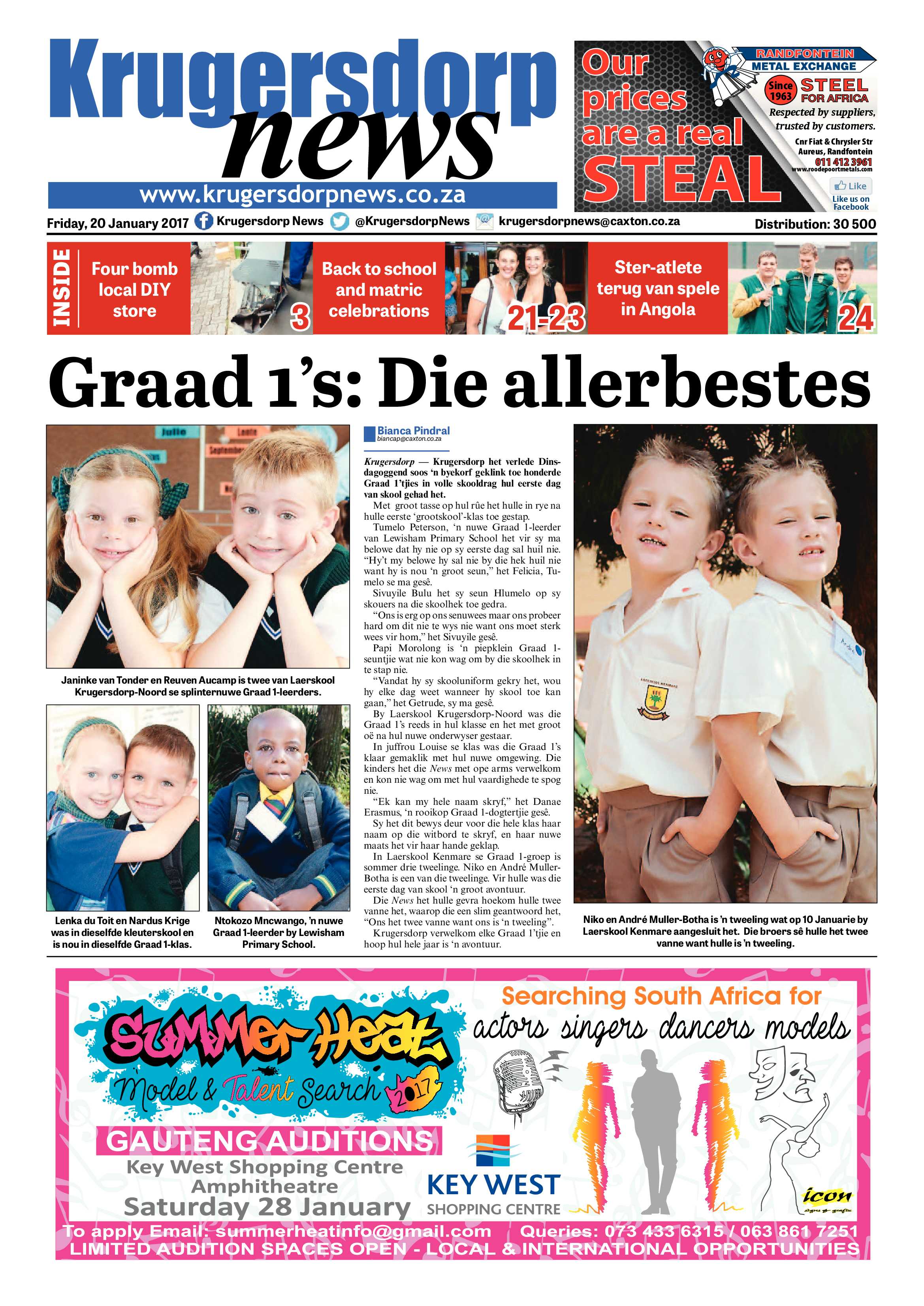 Krugersdorp News 20 January 2017 page 1