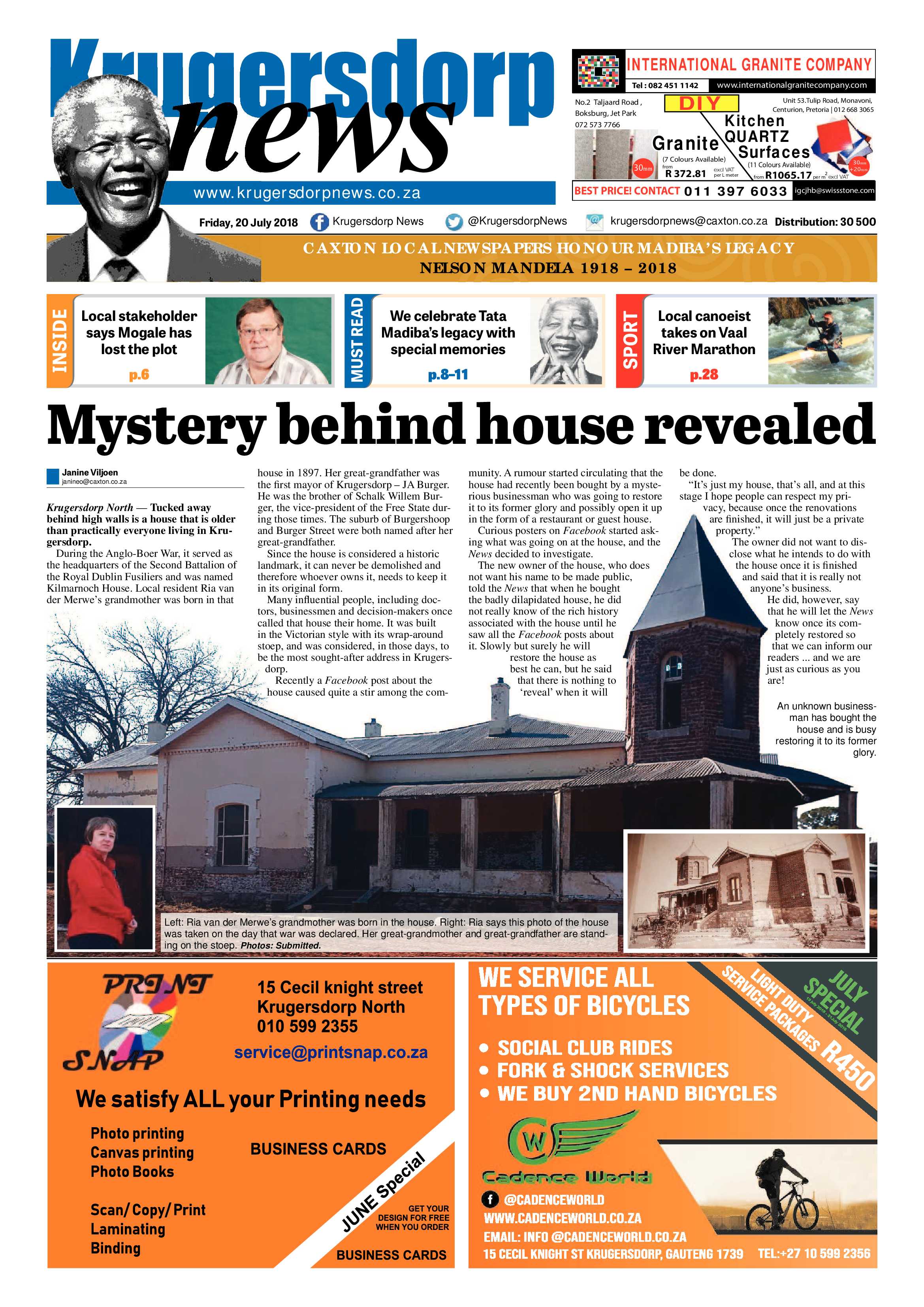 Krugersdorp News 20 July 2018 page 1