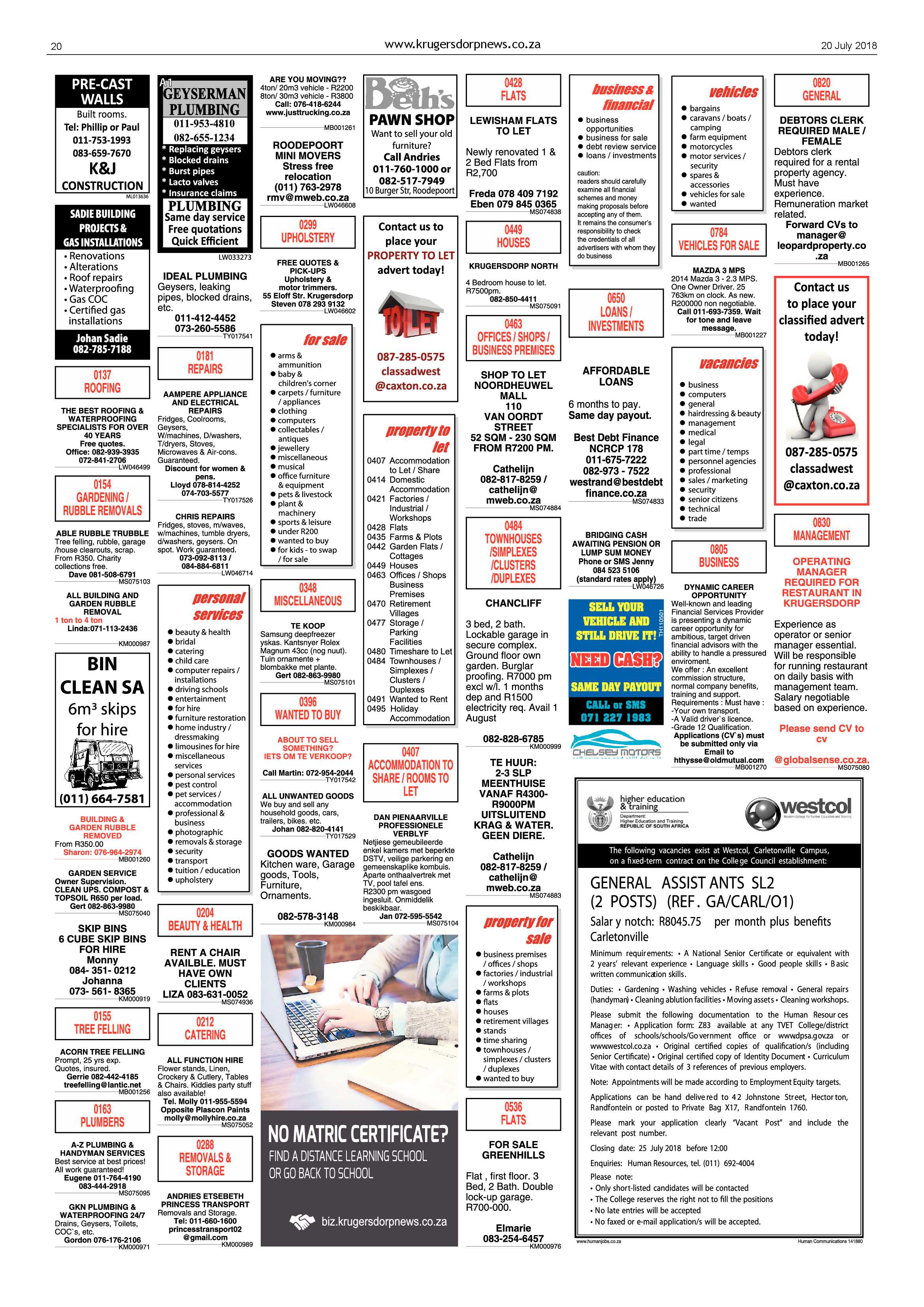 Krugersdorp News 20 July 2018 page 20