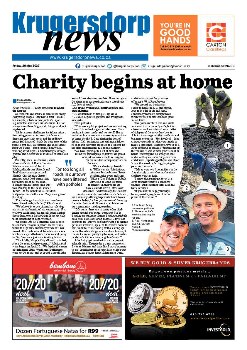 Krugersdorp News 20 May 2022 page 1