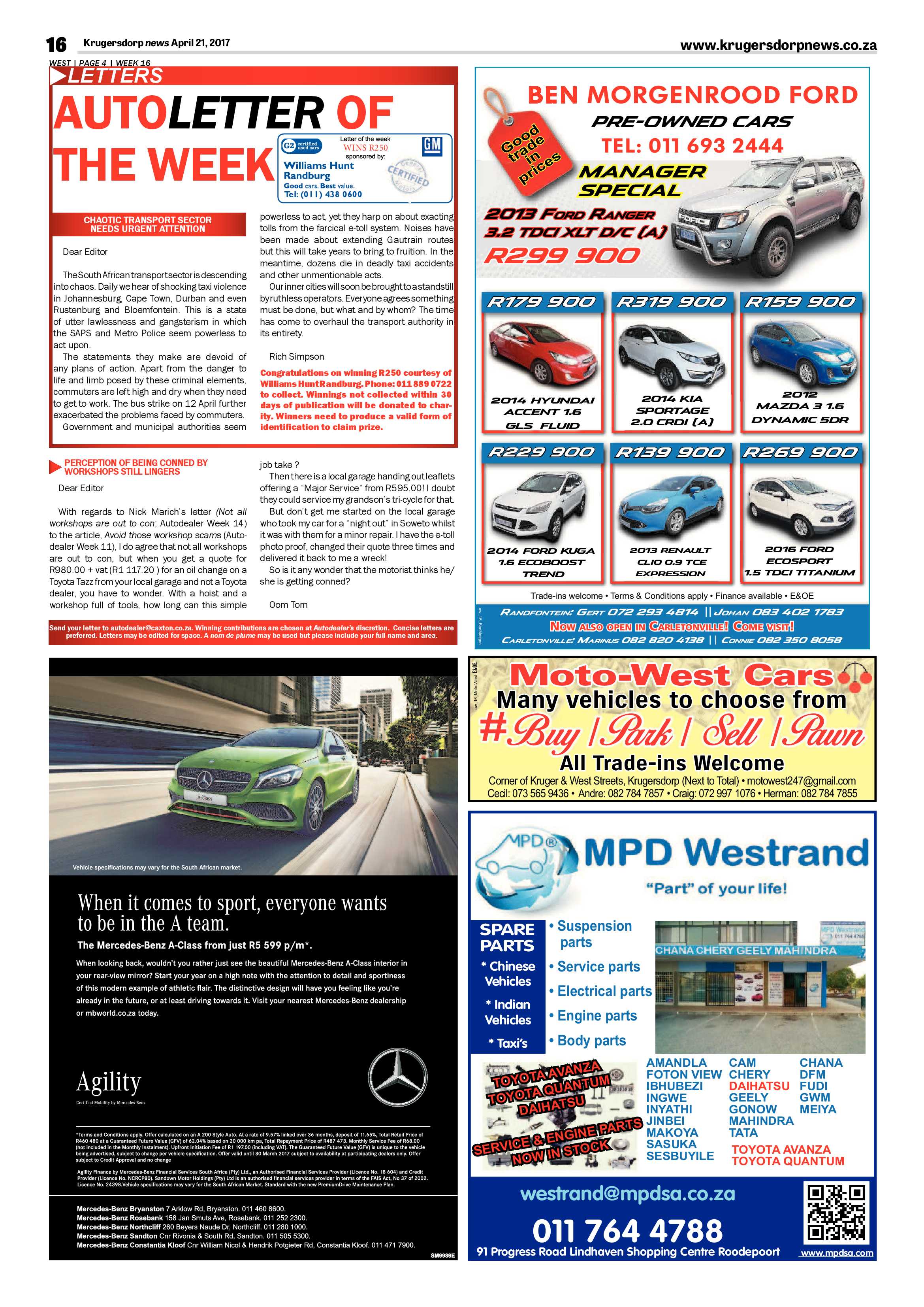 Krugersdorp News 21 April 2017 page 16