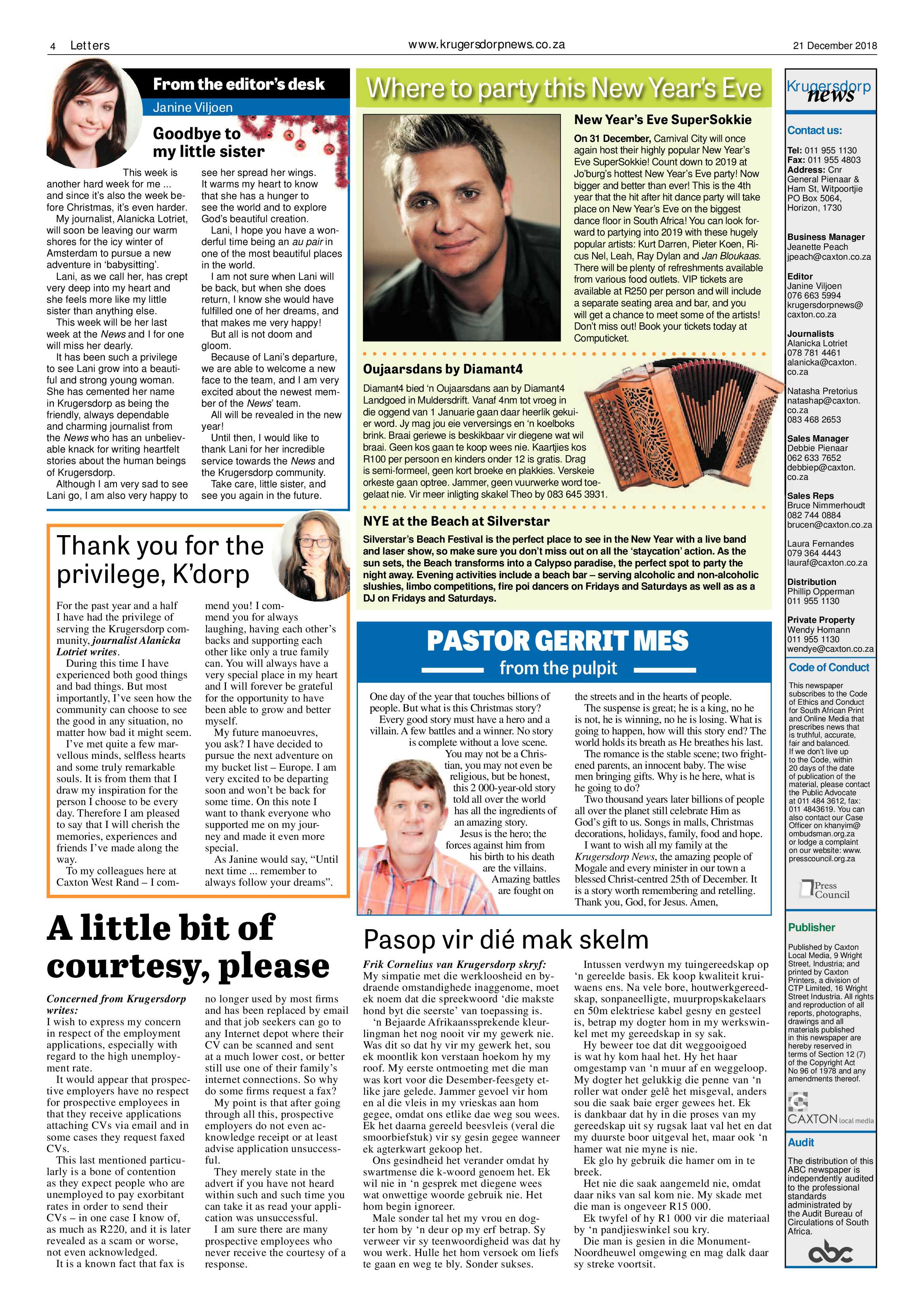 Krugersdorp News 21 December 2018 page 4