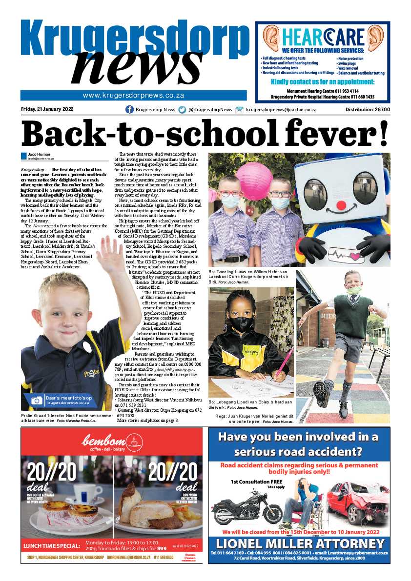 Krugersdorp News 21 January 2022 page 1