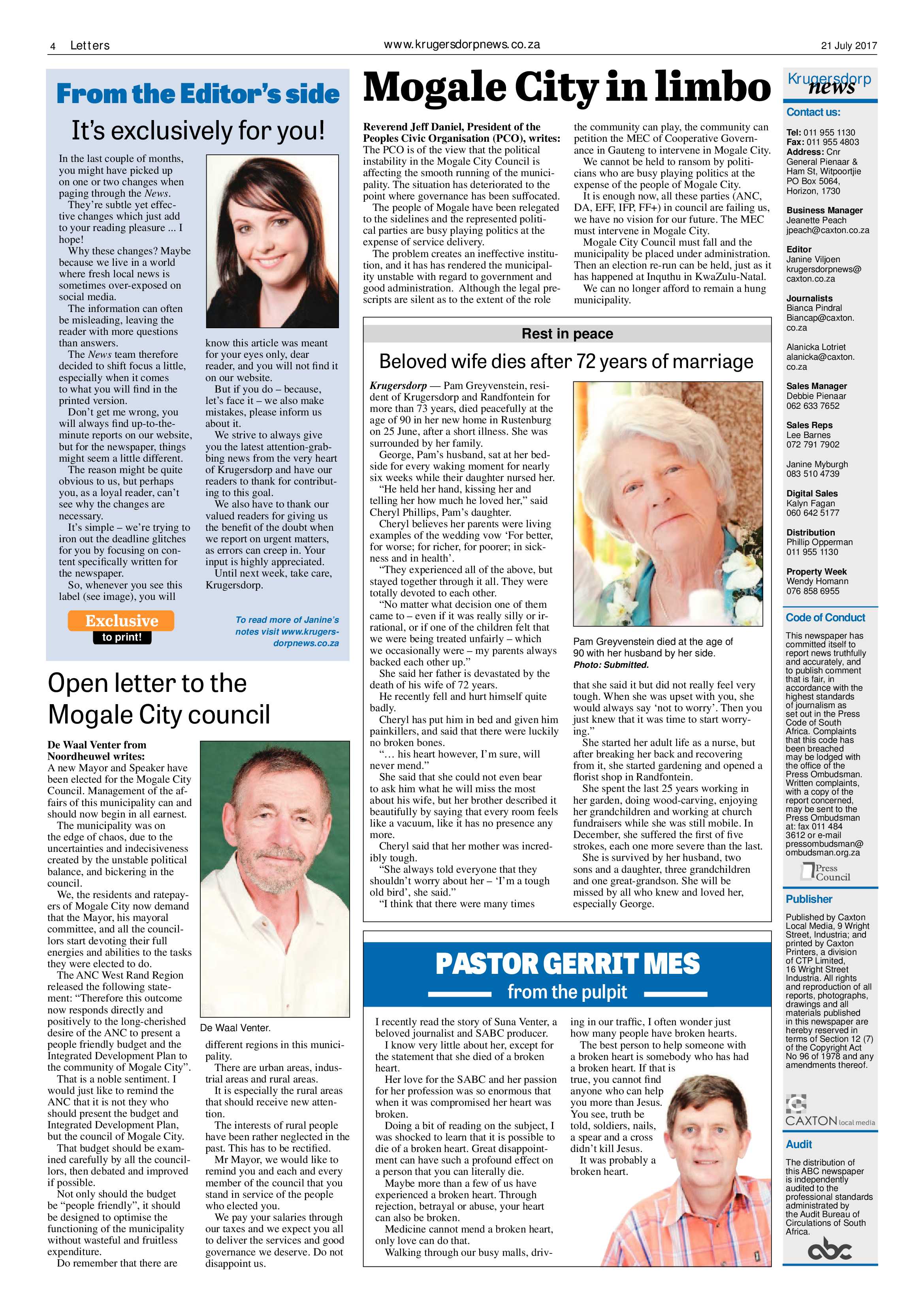 Krugersdorp News 21 July 2017 page 4