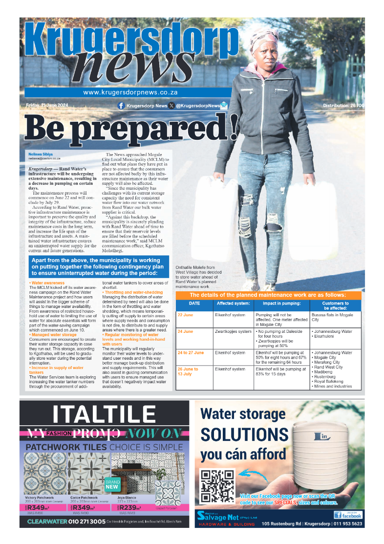 Krugersdorp News 21 June 2024 page 1