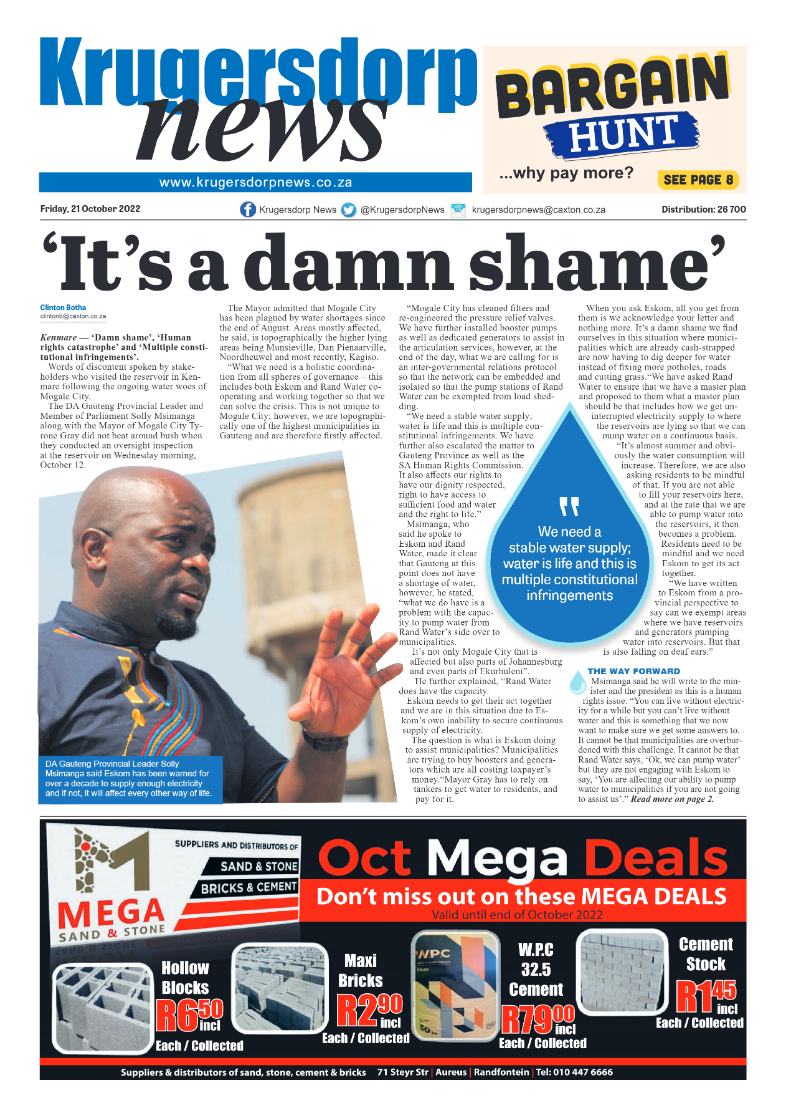 Krugersdorp News 21 October 2022 page 1
