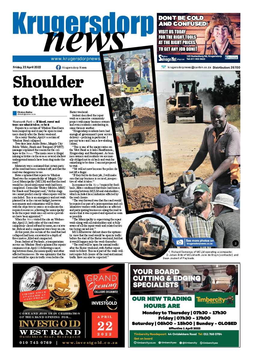 Krugersdorp News 22 April 2022 page 1