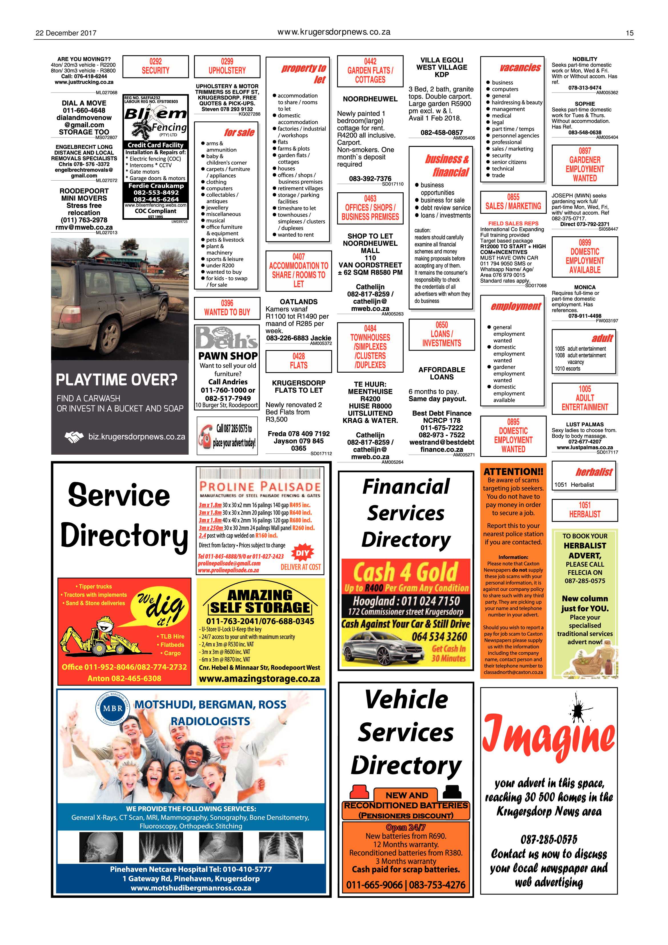 Krugersdorp News 22 December 2017 page 15