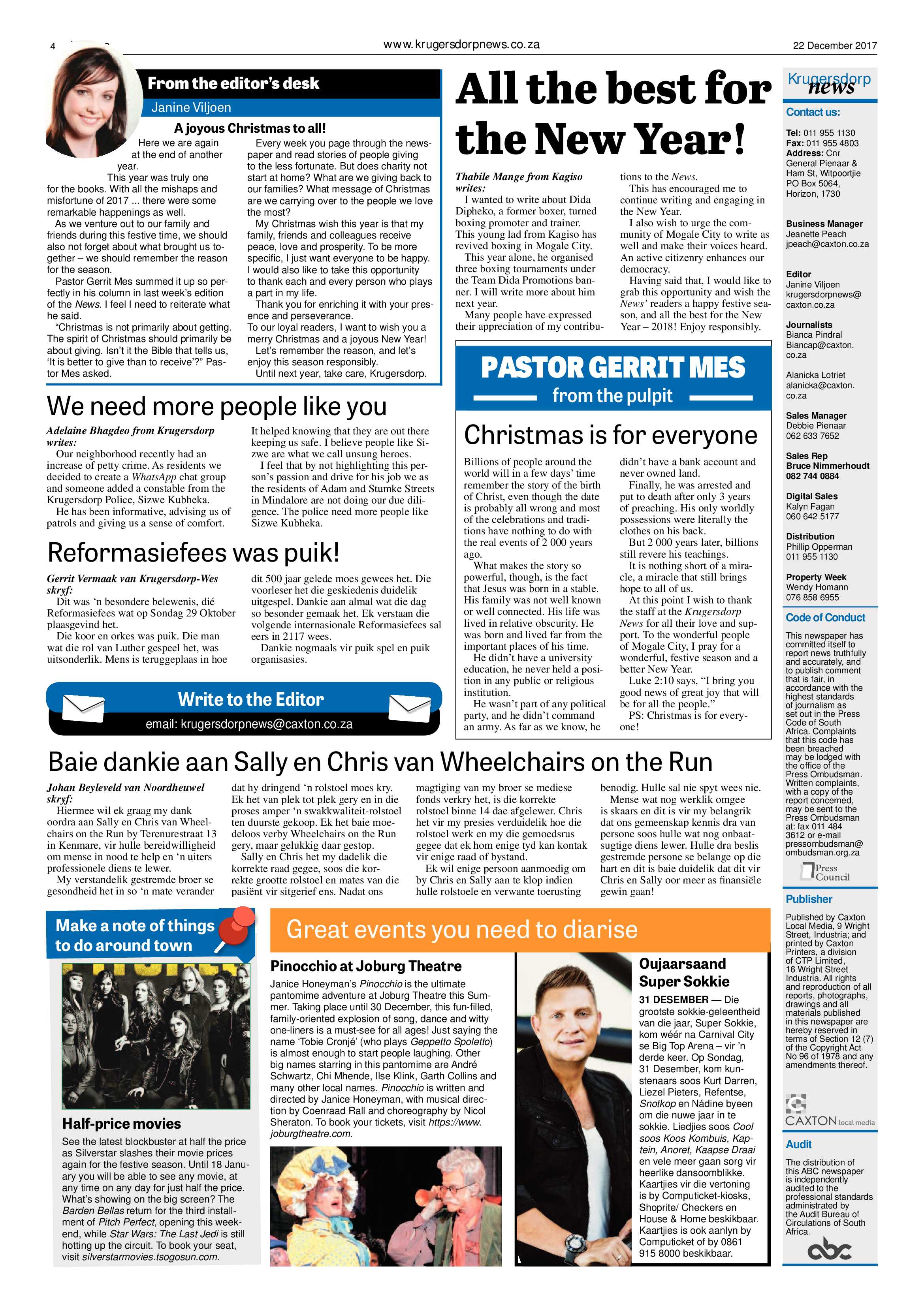 Krugersdorp News 22 December 2017 page 4