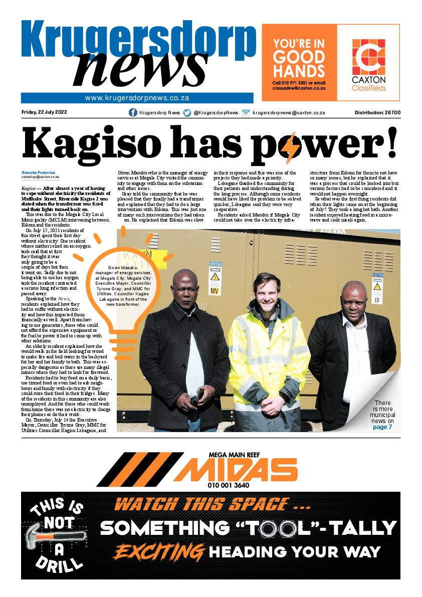 Krugersdorp News 22 July 2022 page 1
