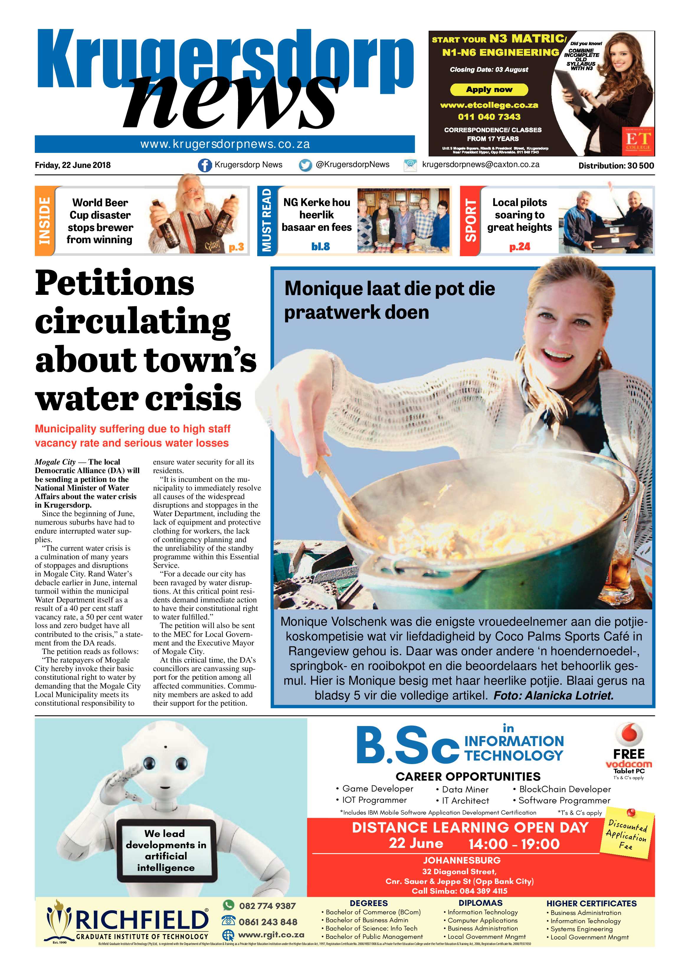 Krugersdorp News 22 June 2018 page 1