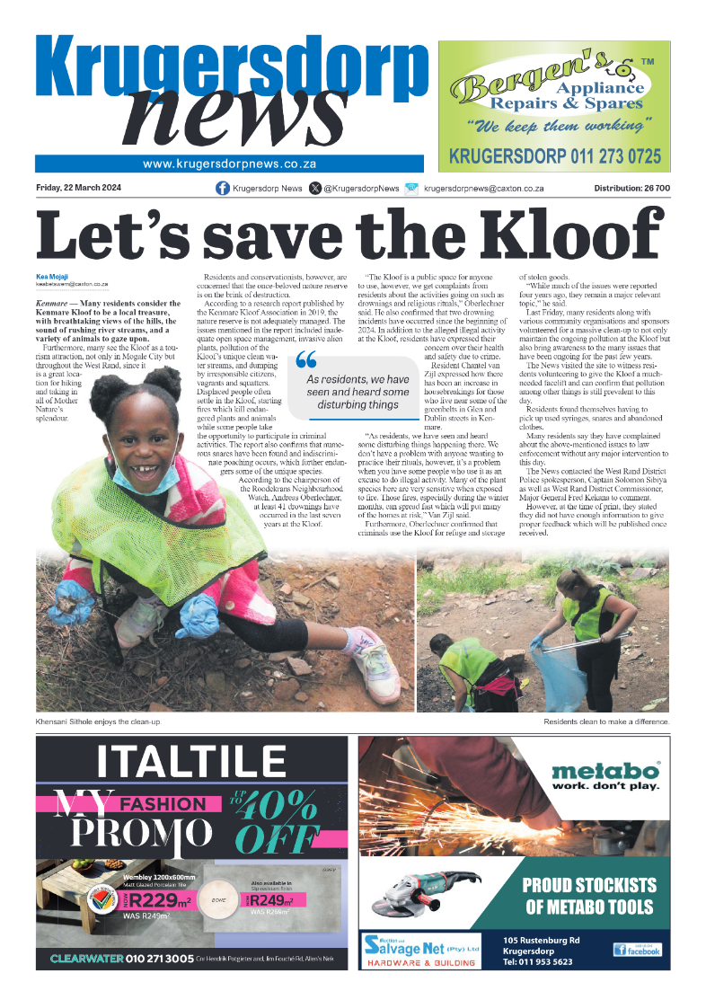 Krugersdorp News 22 March 2024 page 1
