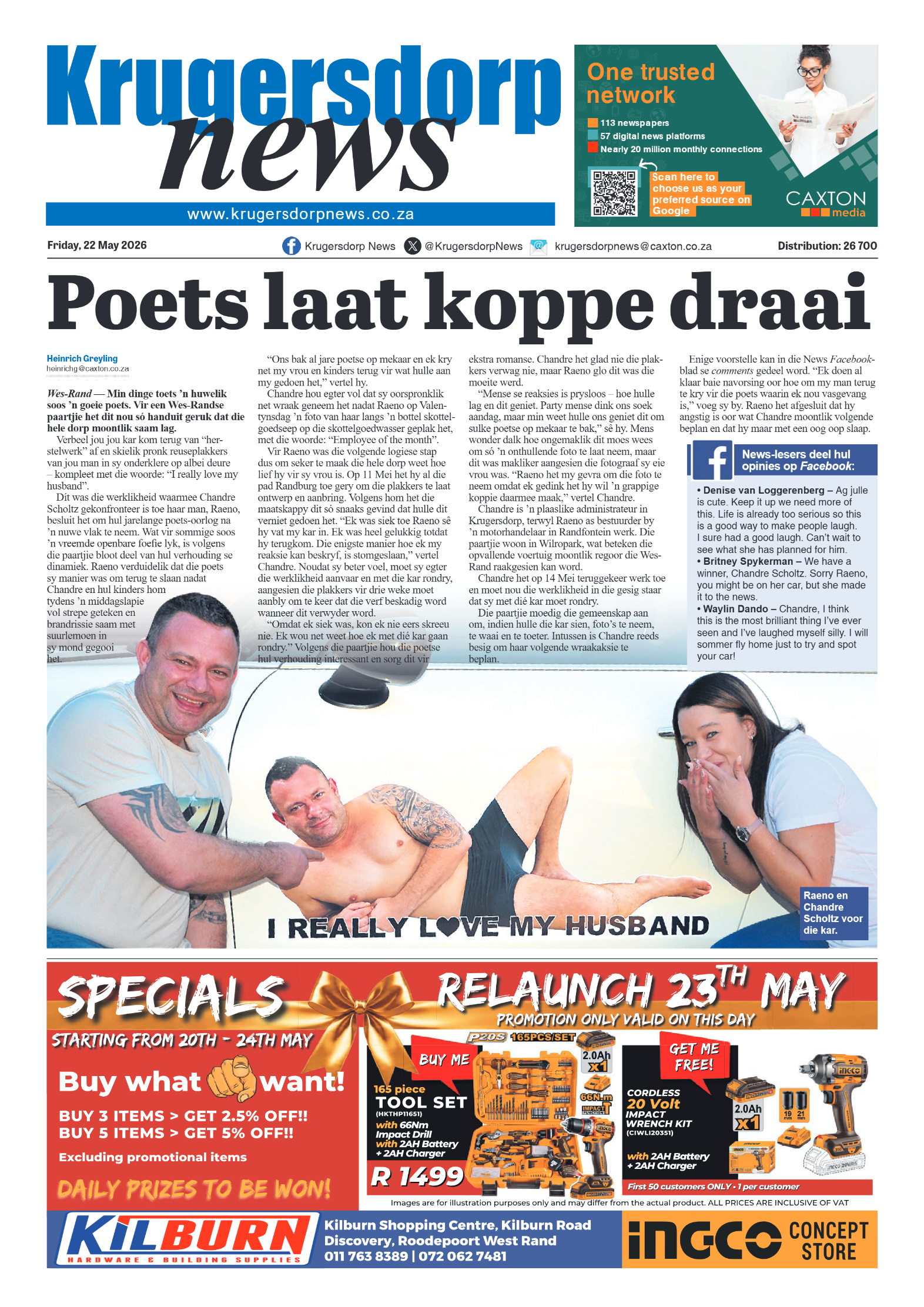 Krugersdorp News 22 May 2026 page 1
