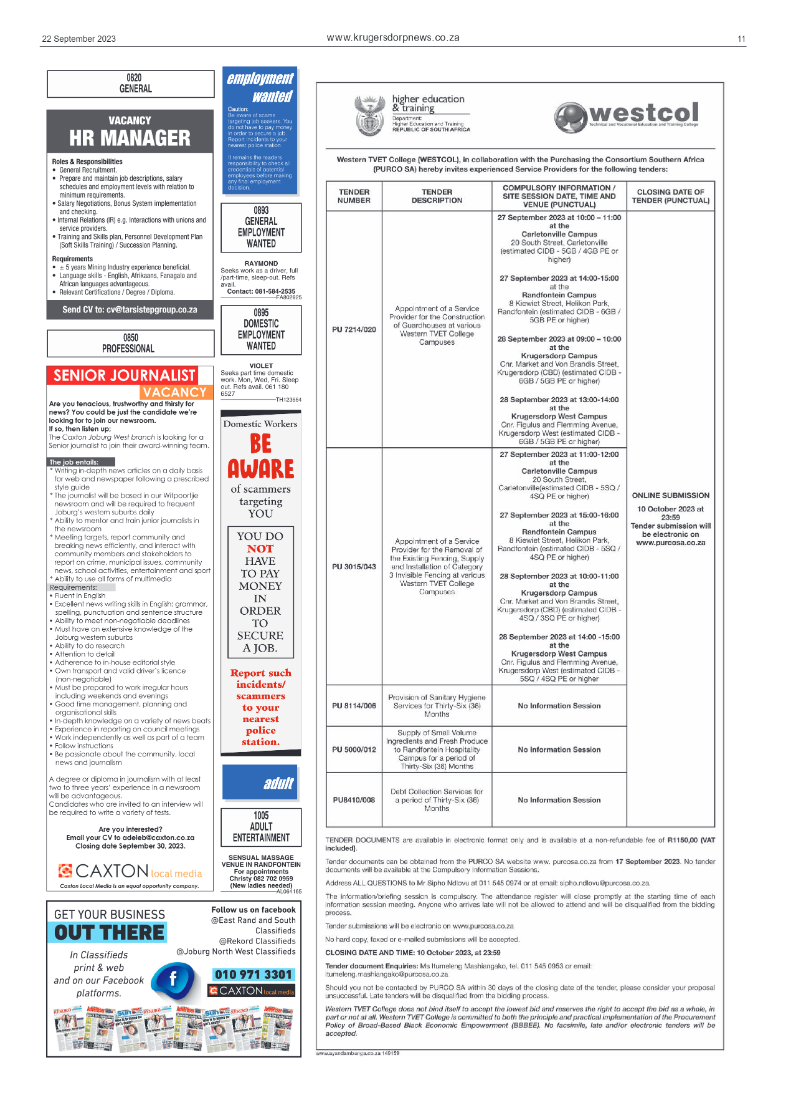 Krugersdorp News 22 September 2023 page 11