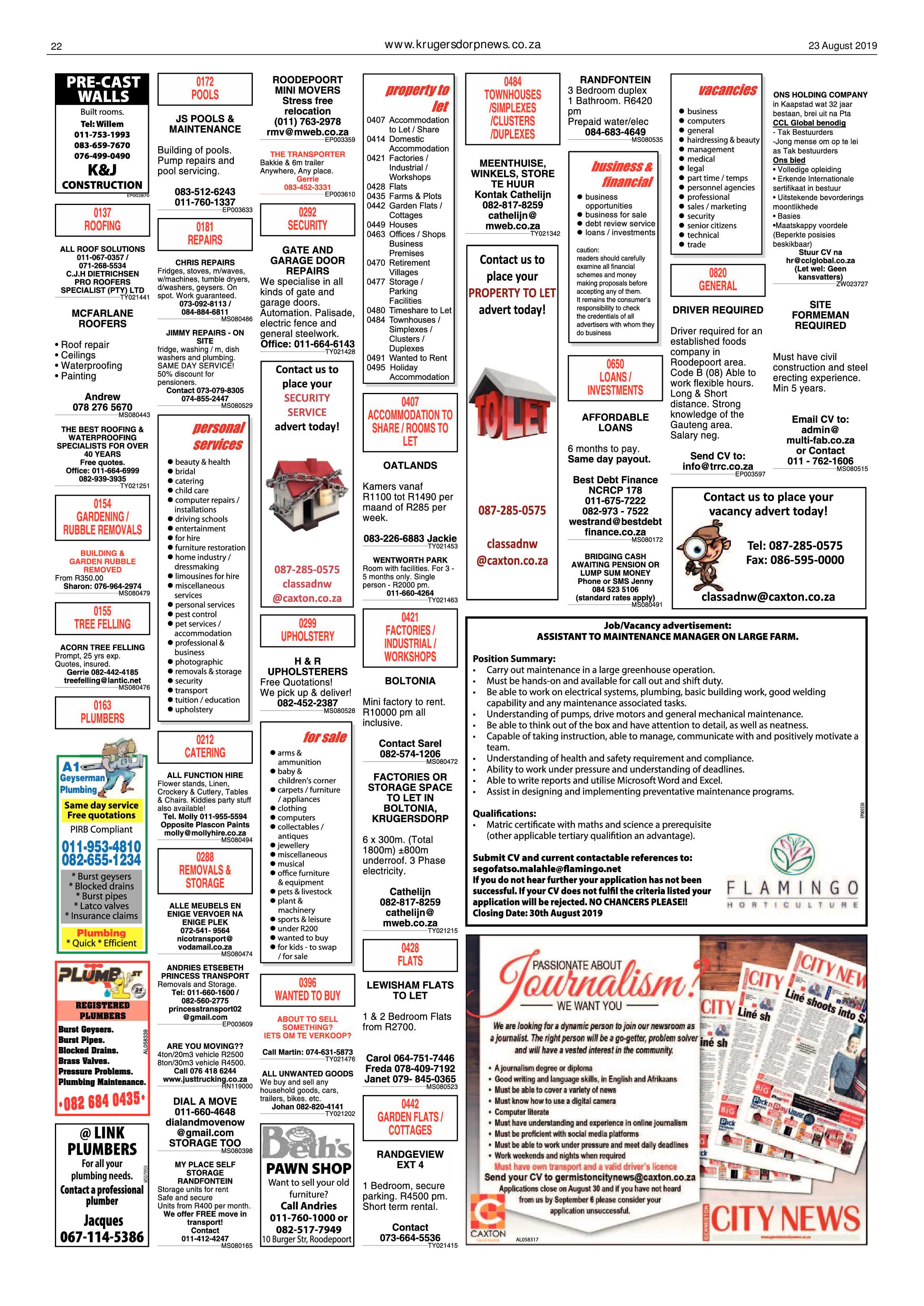 Krugersdorp News 23 August 2019 page 22