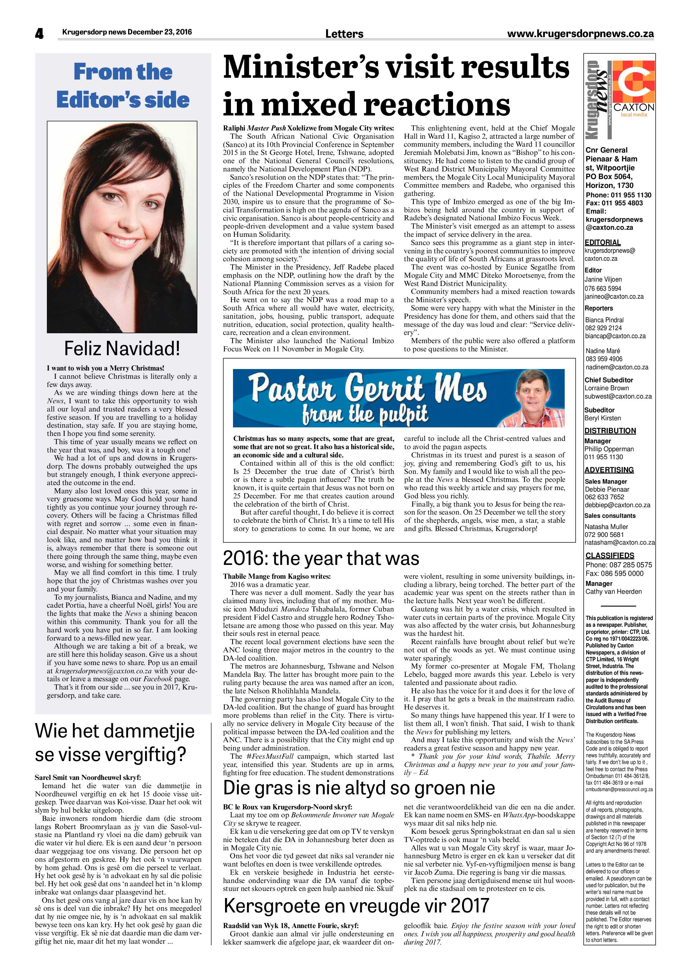 Krugersdorp News 23 December 2016 page 4