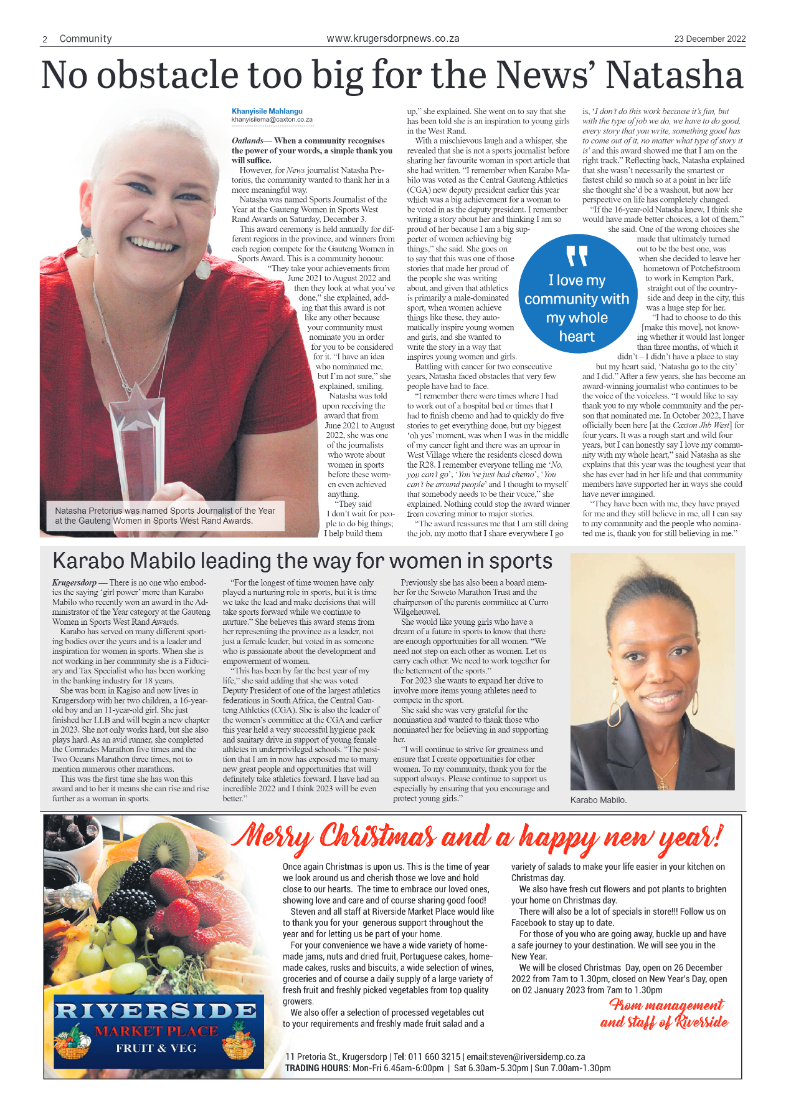 Krugersdorp News 23 December 2022 page 2