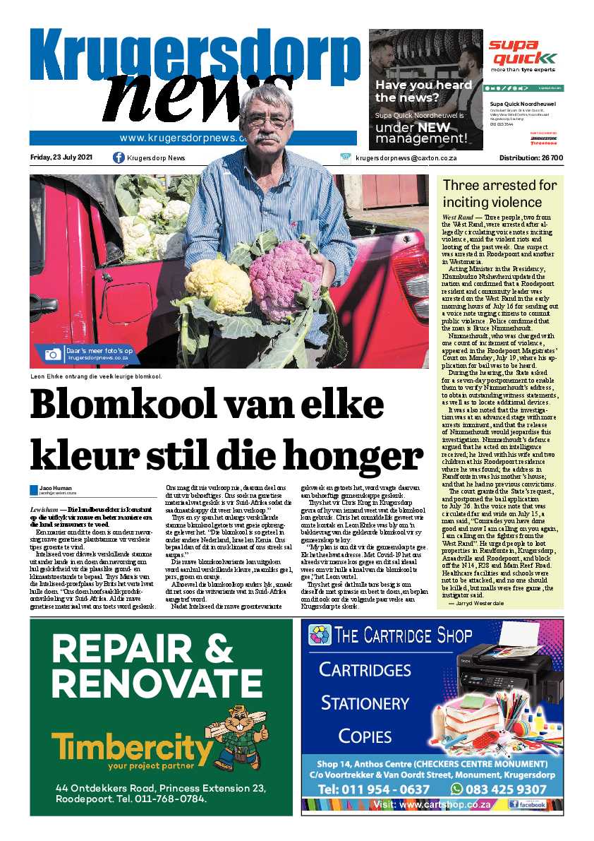 Krugersdorp News 23 July 2021 page 1