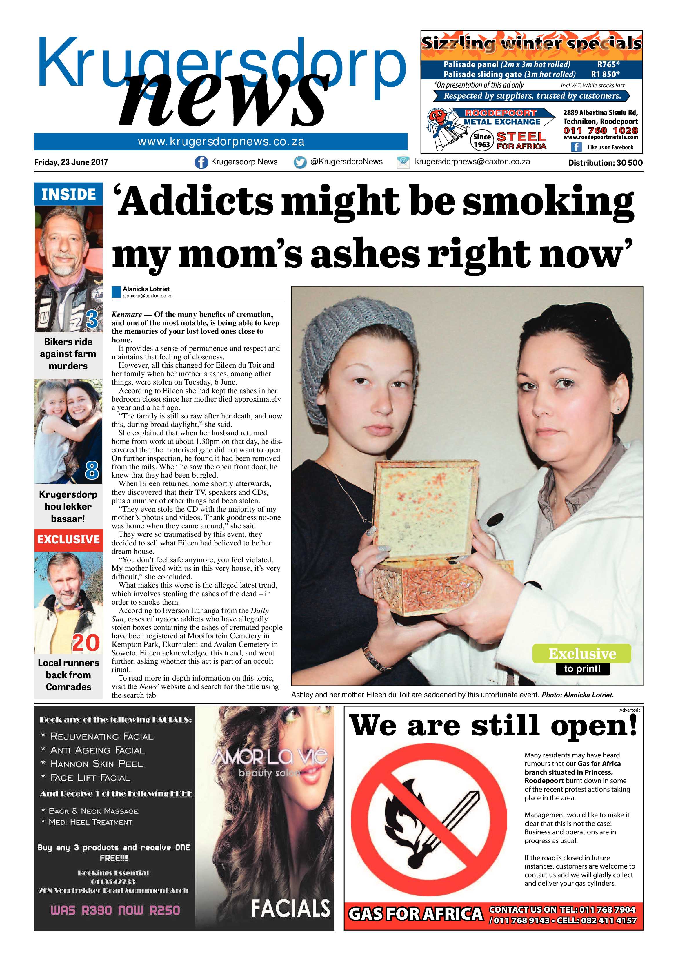 Krugersdorp News 23 June 2017 page 1