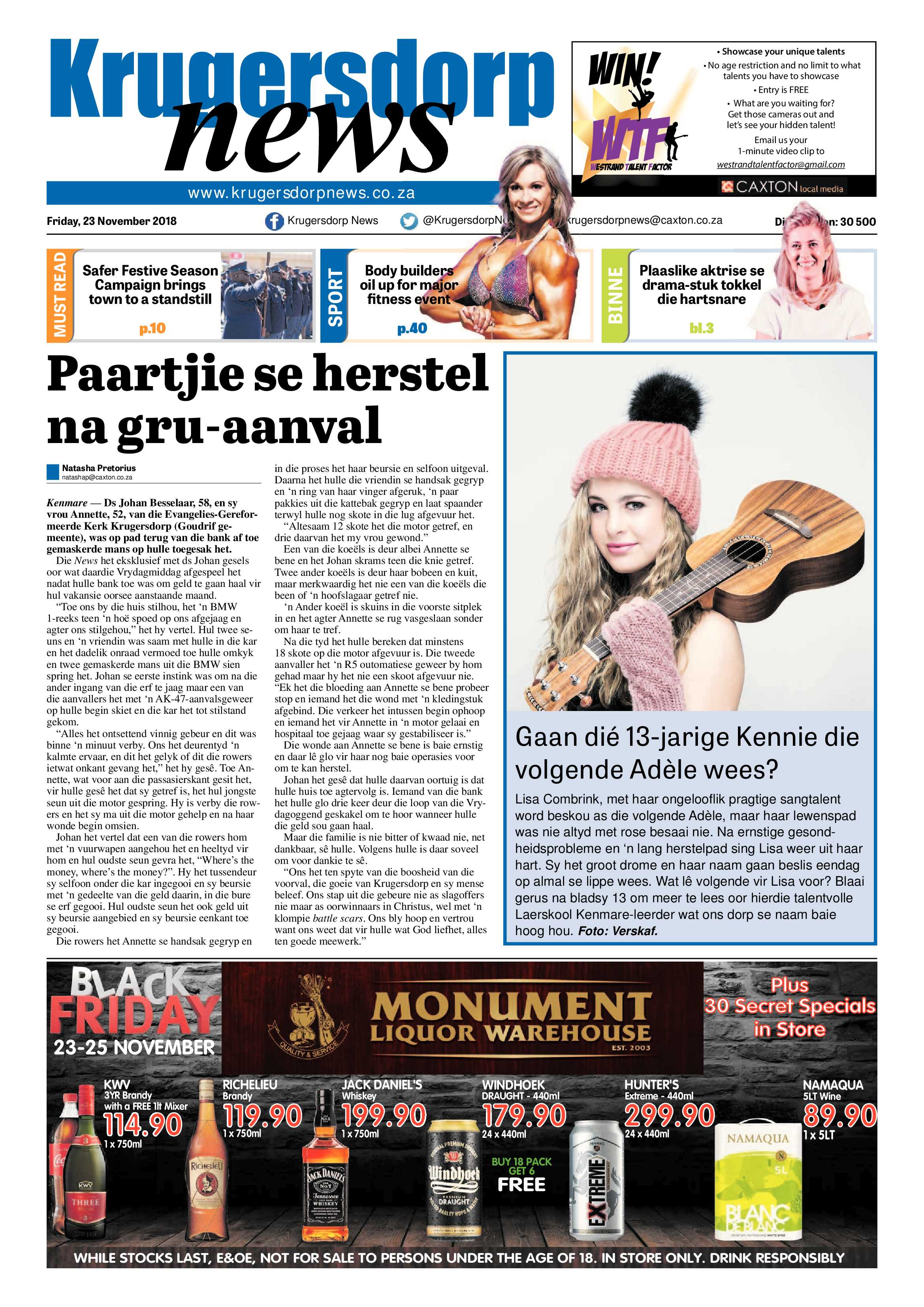 Krugersdorp News 23 November 2018 page 1