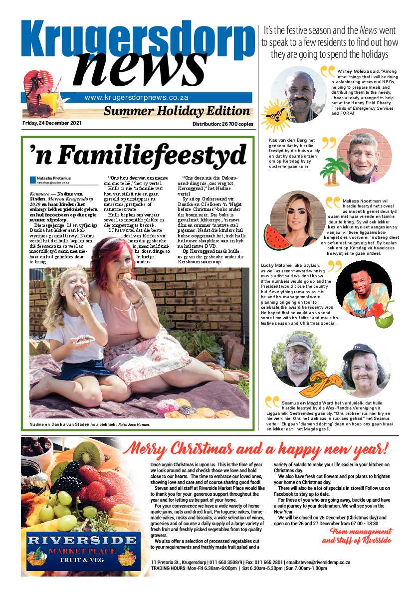 Krugersdorp News 24 December 2021 page 1