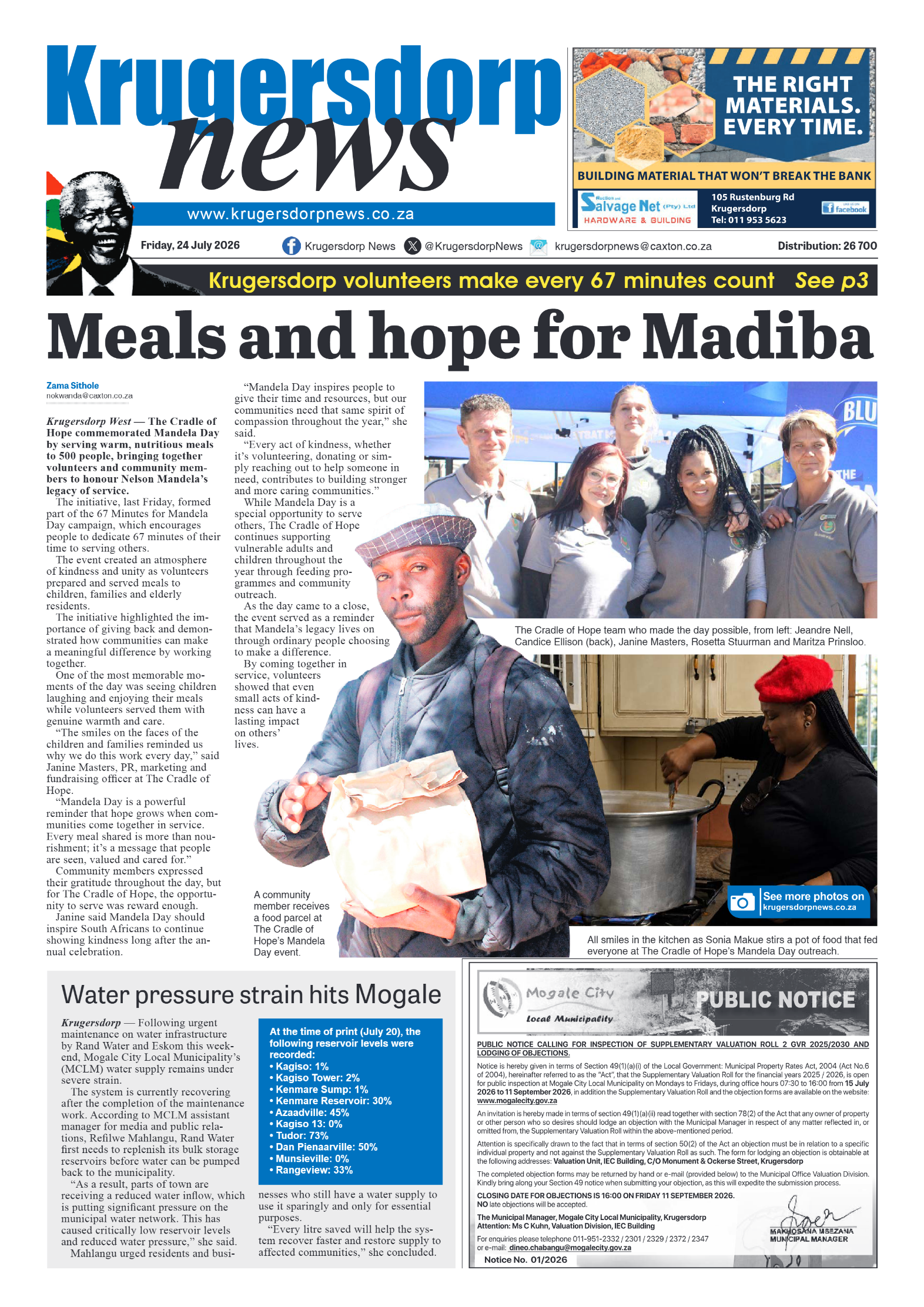 Krugersdorp News 24 July 2026 page 1