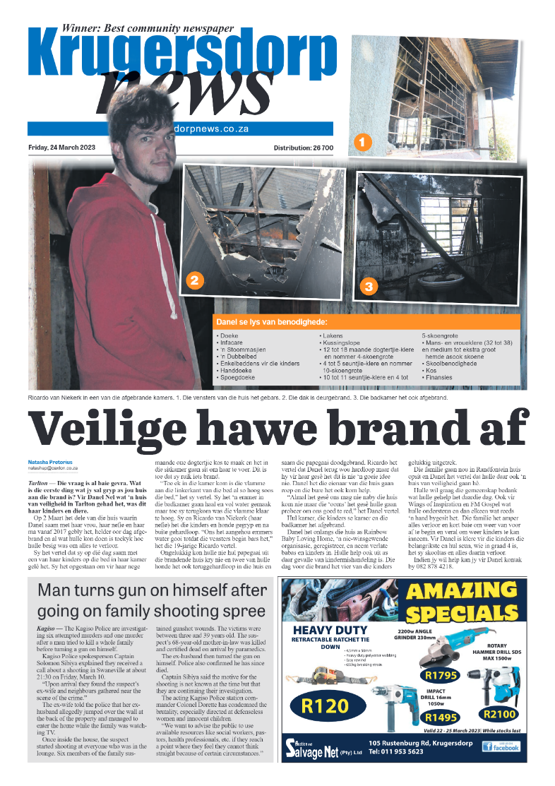 Krugersdorp News 24 March 2023 page 1