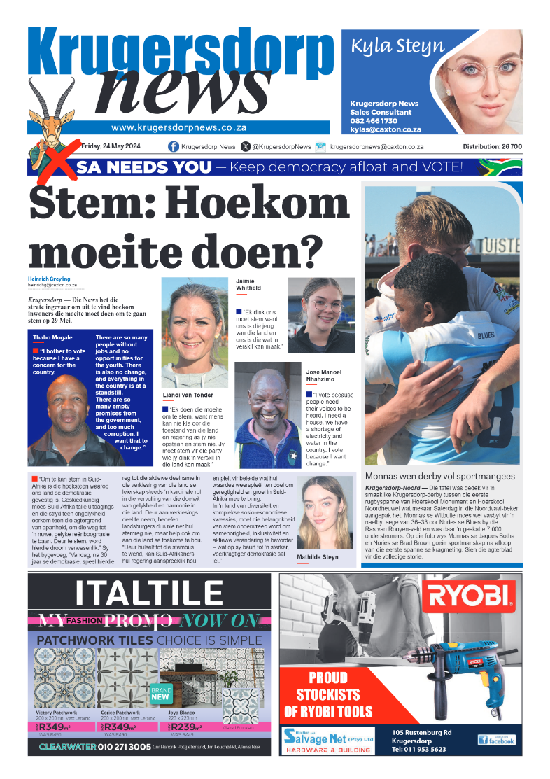 Krugersdorp News 24 May page 1