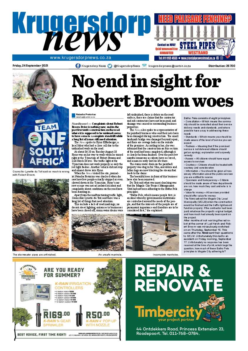 Krugersdorp News 24 September 2021 page 1