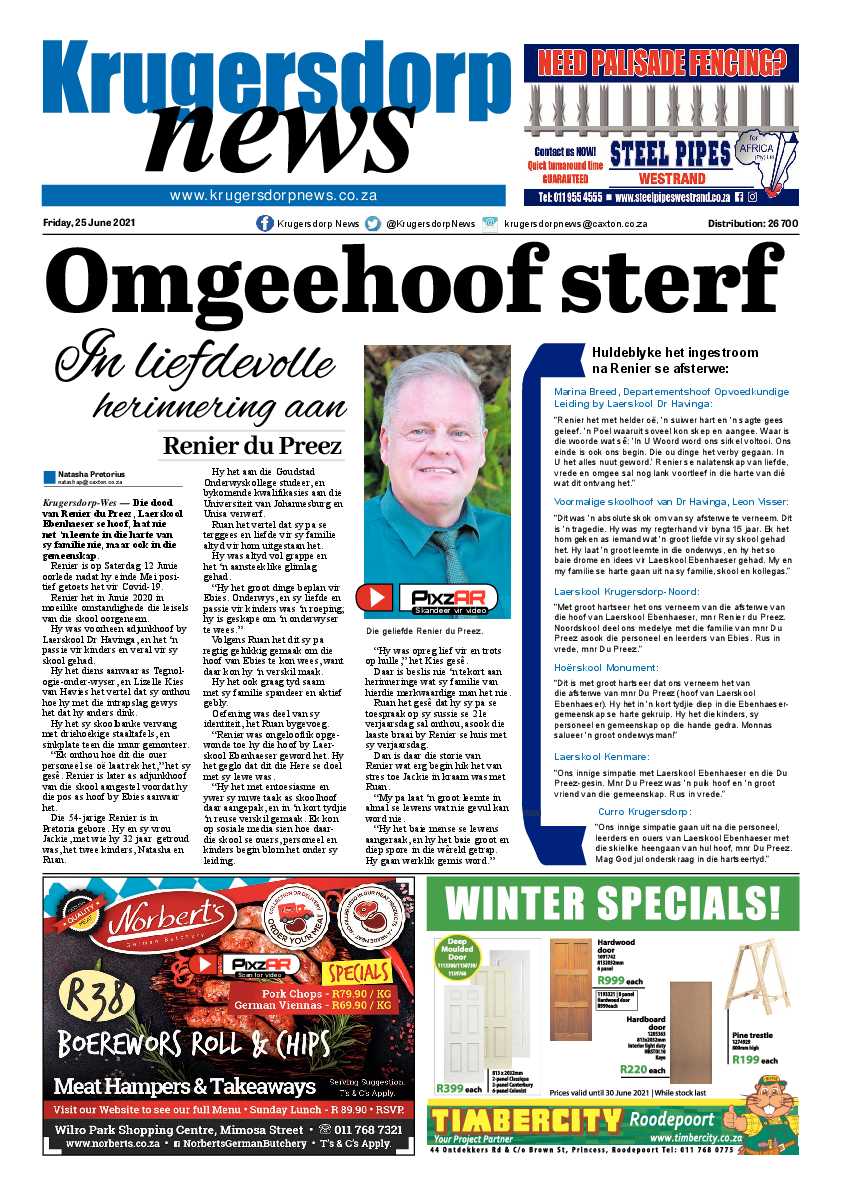 Krugersdorp News 25 June 2021 page 1