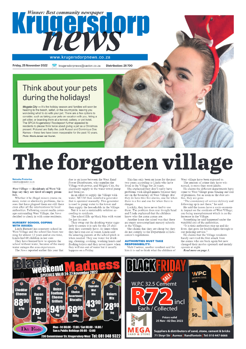 Krugersdorp News 25 November 2022 page 1