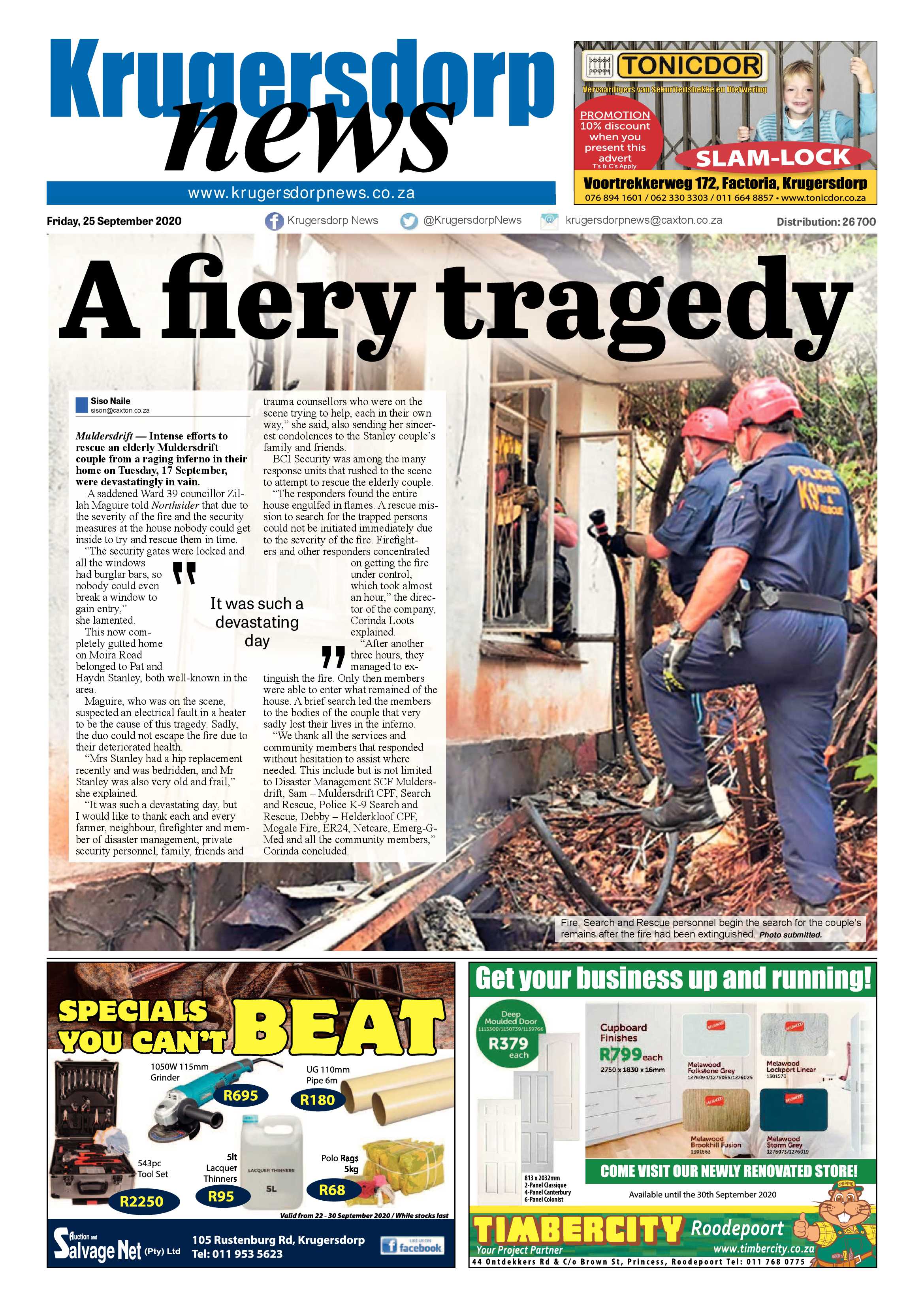 Krugersdorp News 25 September 2020 page 1