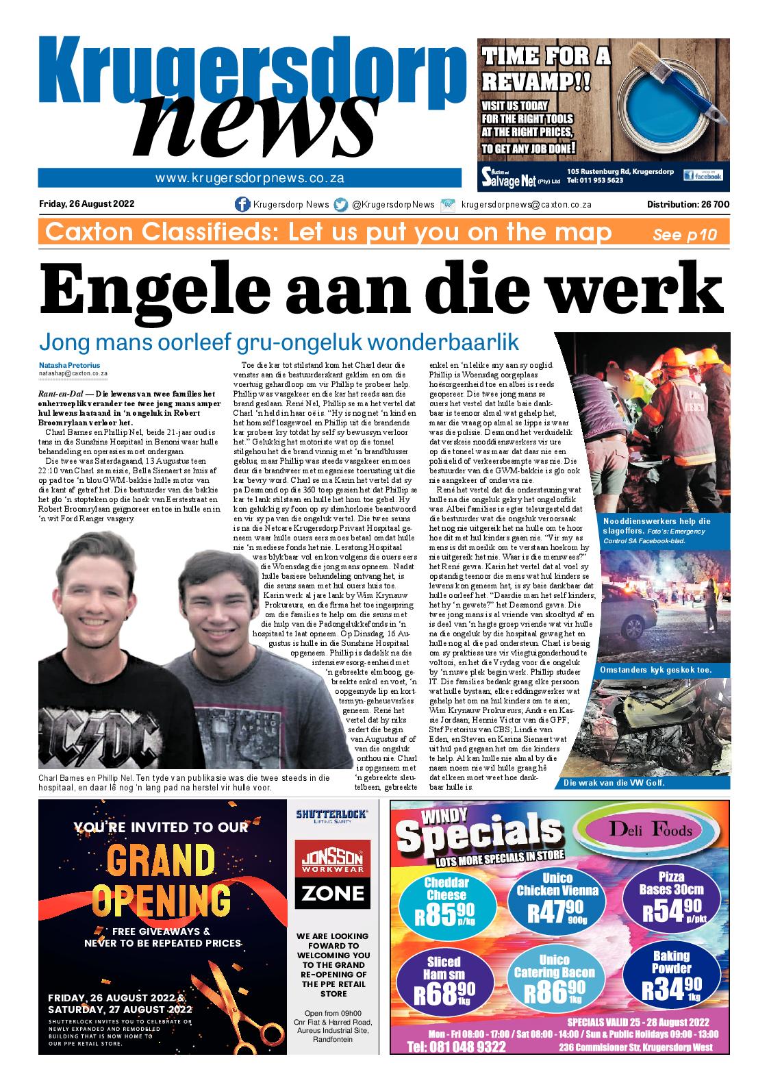 Krugersdorp News 26 August 2022 page 1