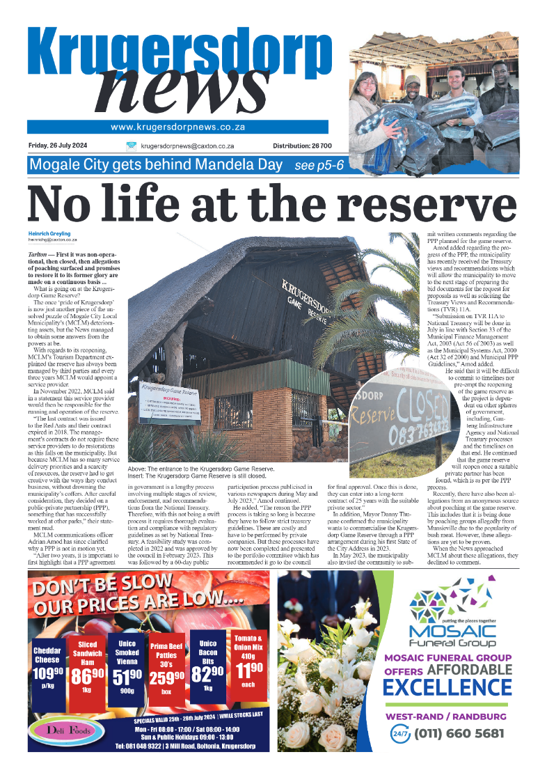 Krugersdorp News 26 July 2024 page 1
