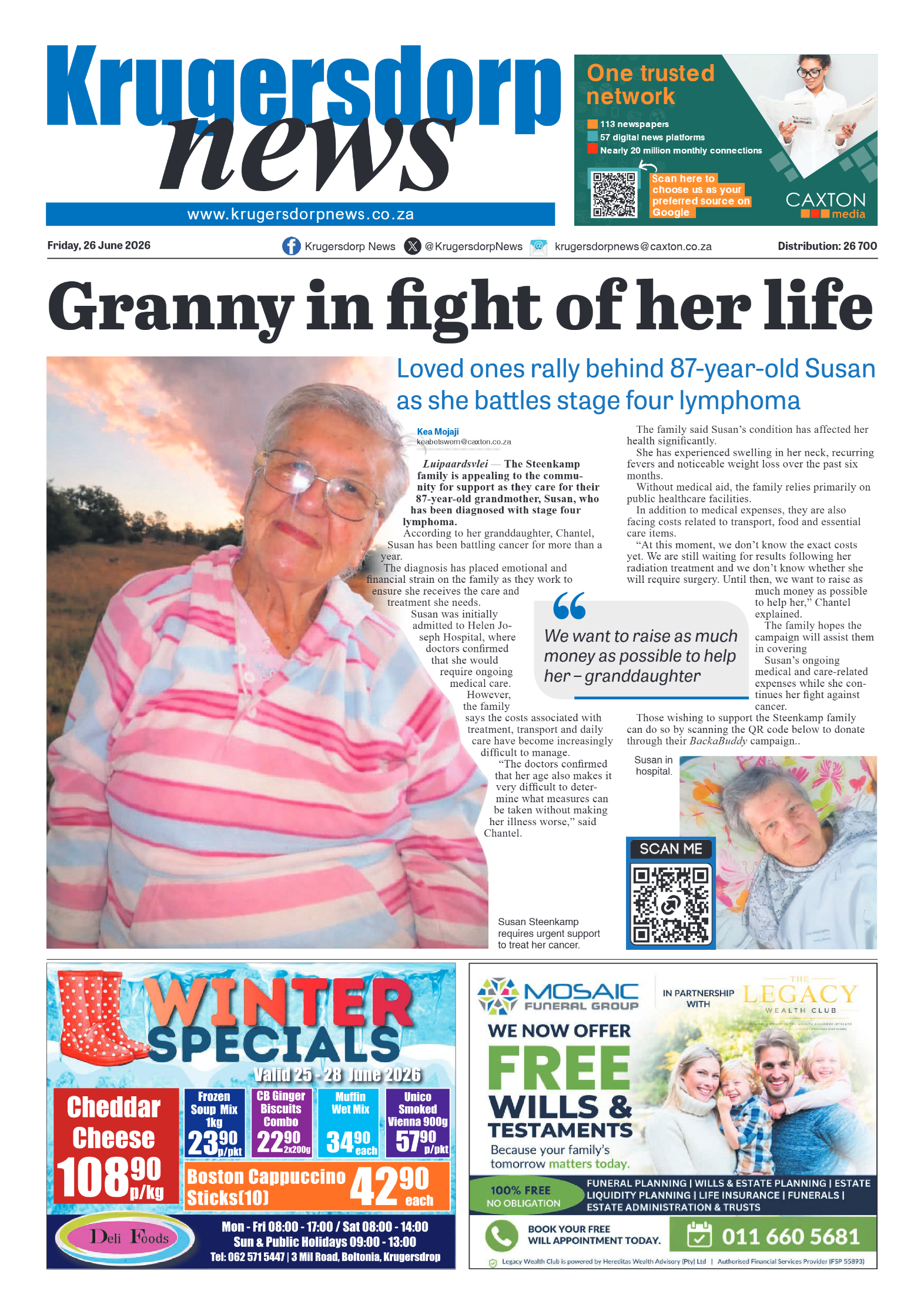 Krugersdorp News 26 June 2026 page 1