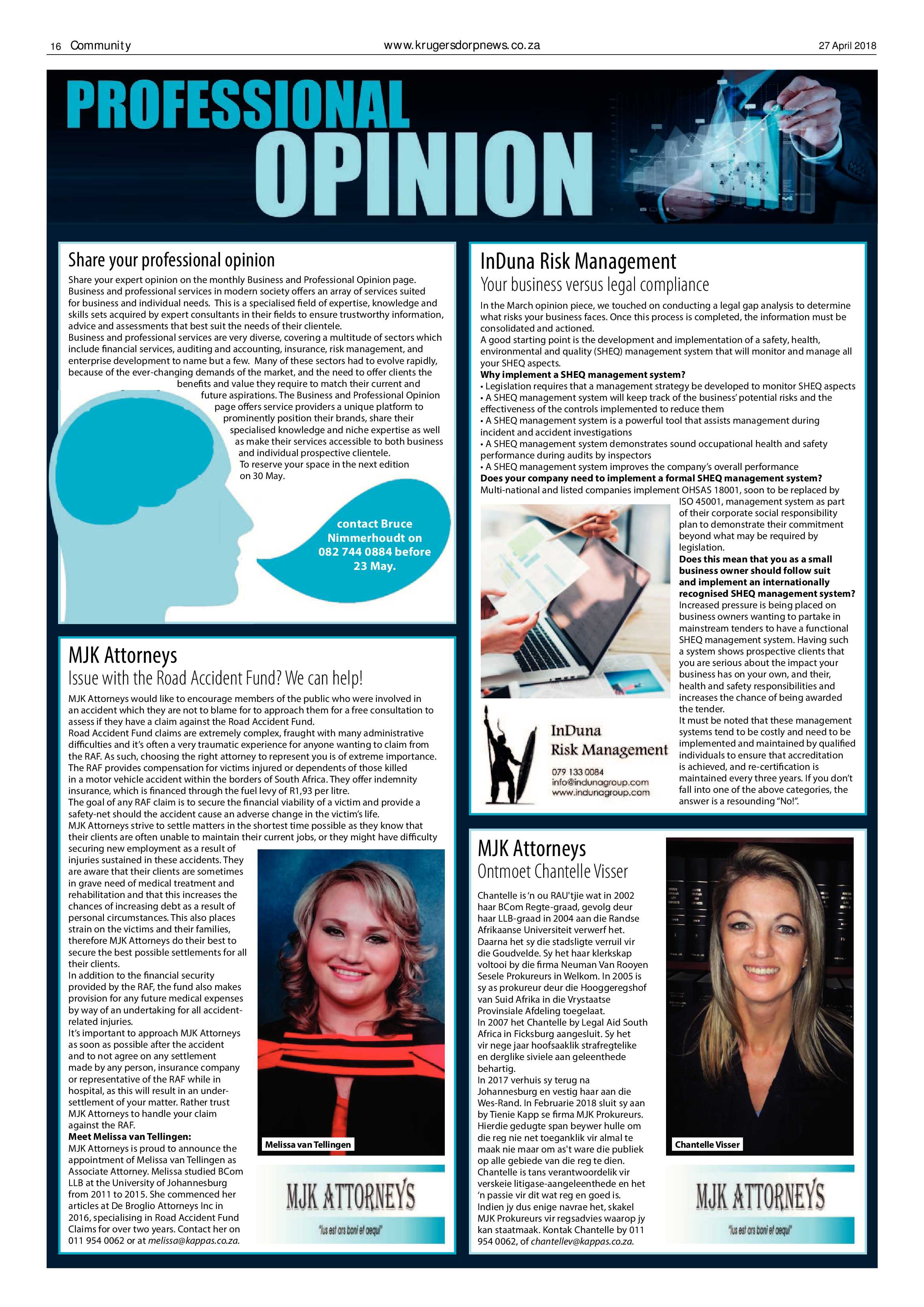 Krugersdorp News 27 April 2018 page 16