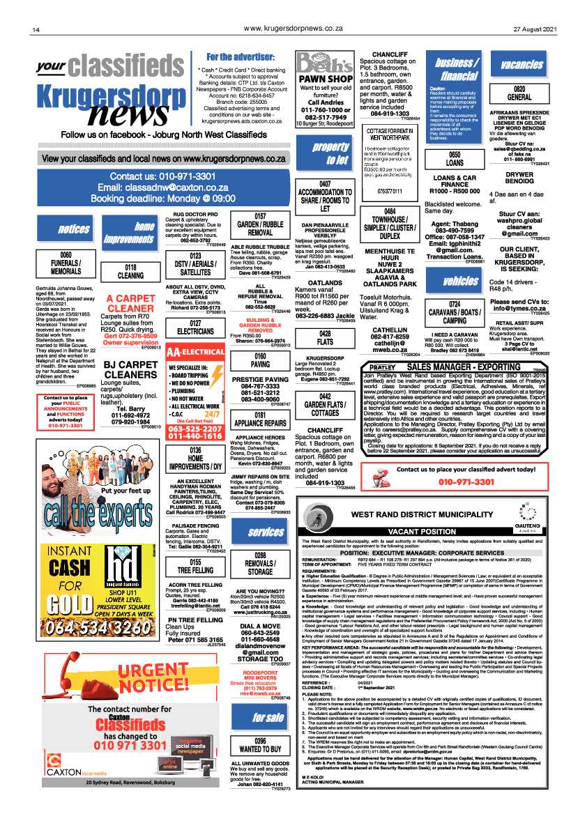 Krugersdorp News 27 August 2021 page 16
