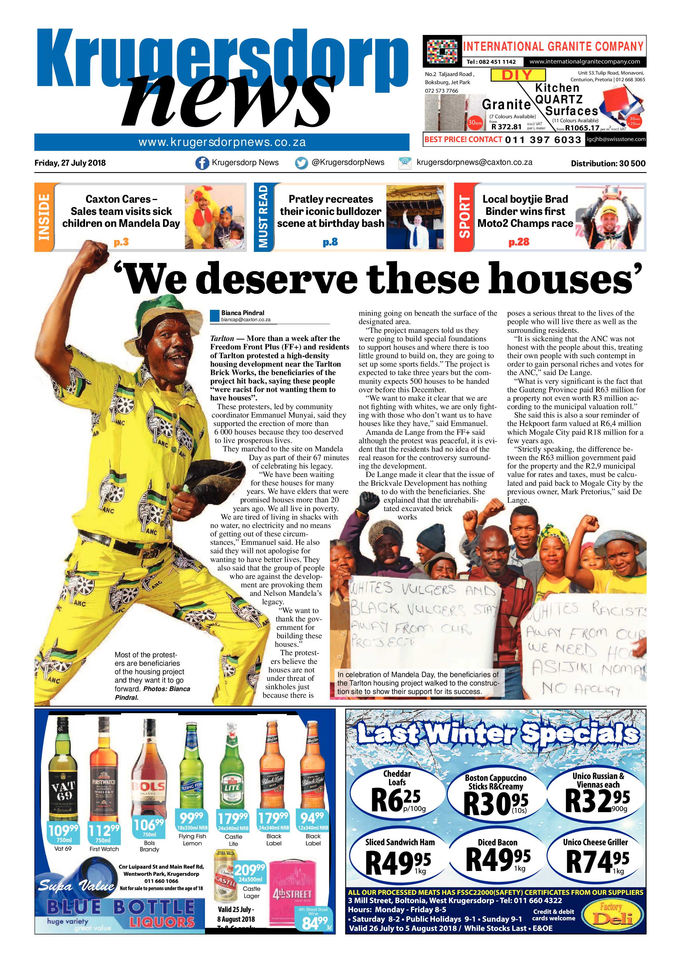 Krugersdorp News 27 July 2018 page 1