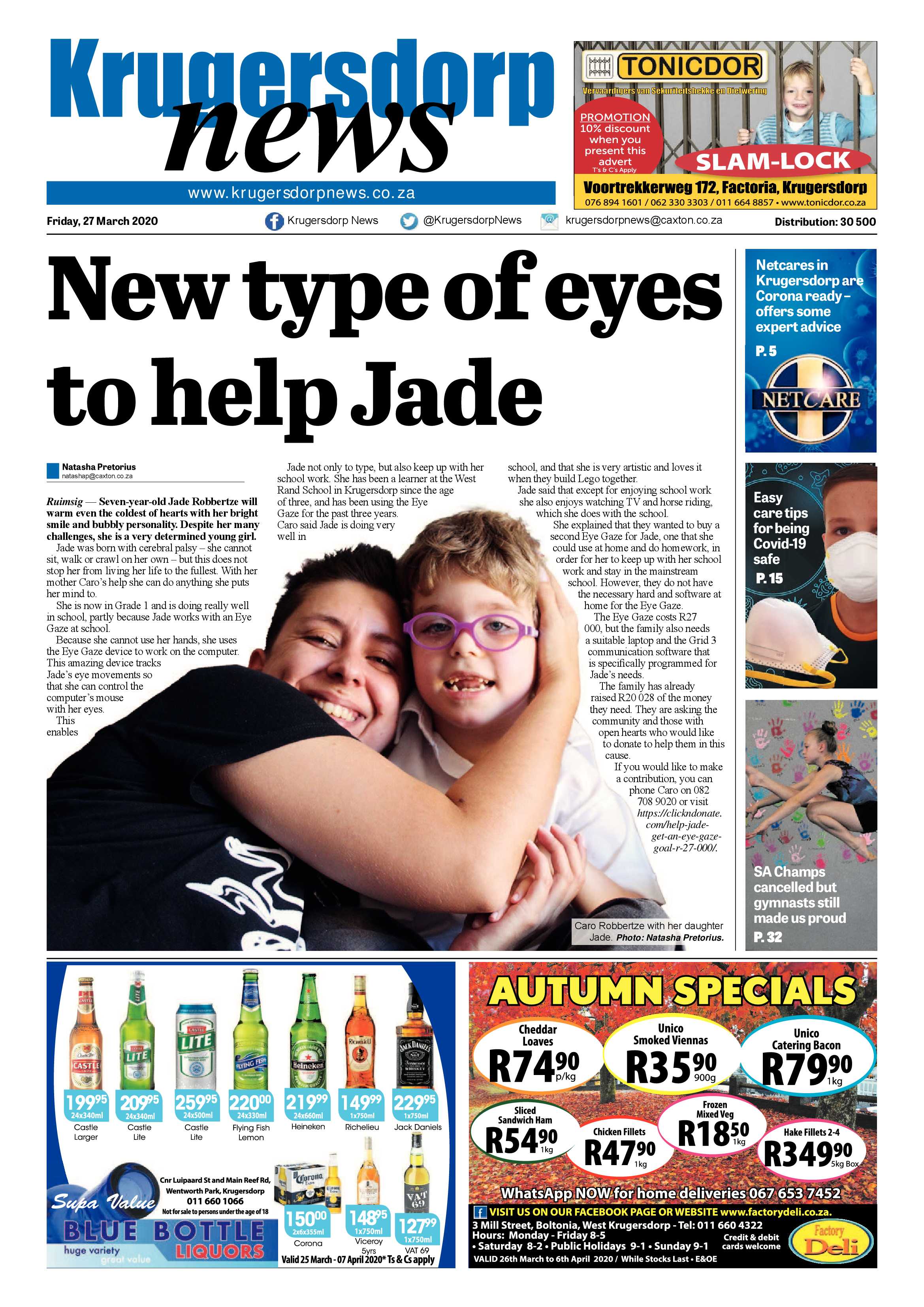 Krugersdorp News 27 March 2020 page 1