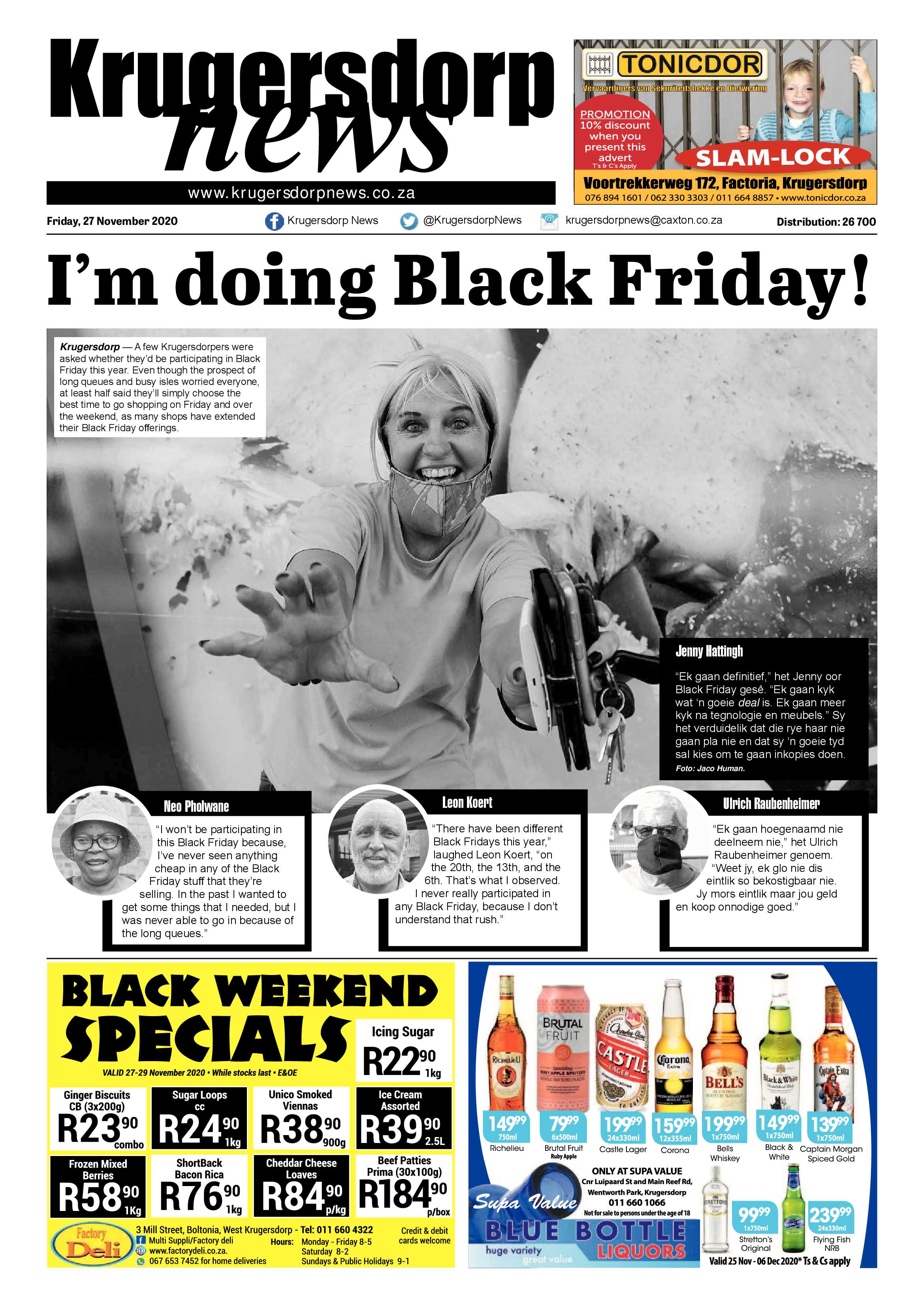 Krugersdorp News 27 November 2020 page 1