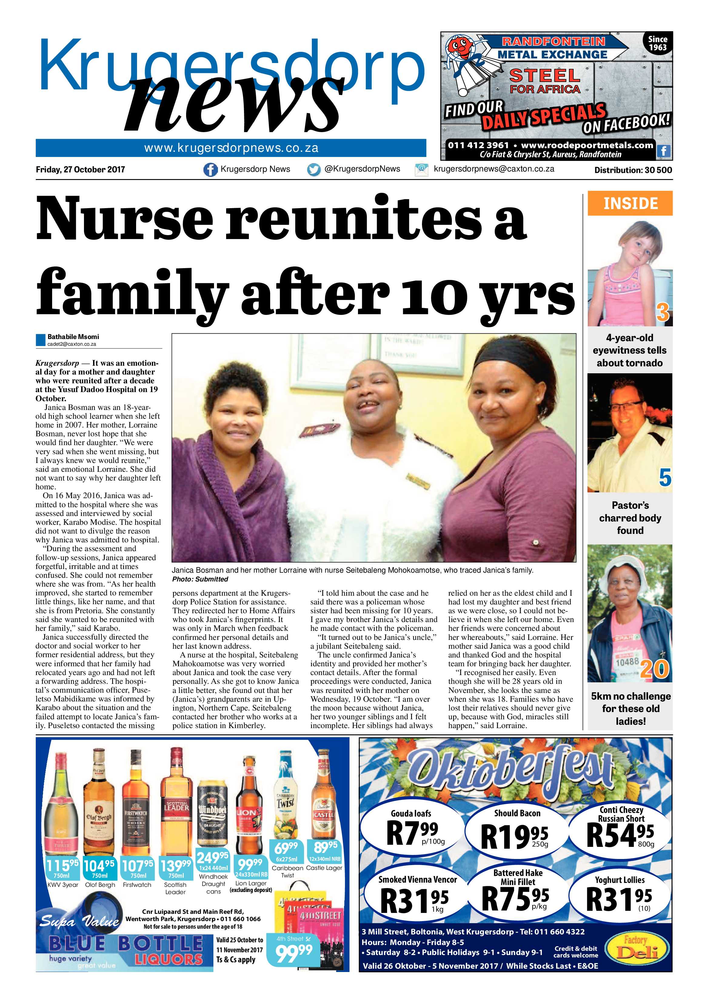 Krugersdorp News 27 October 2017 page 1