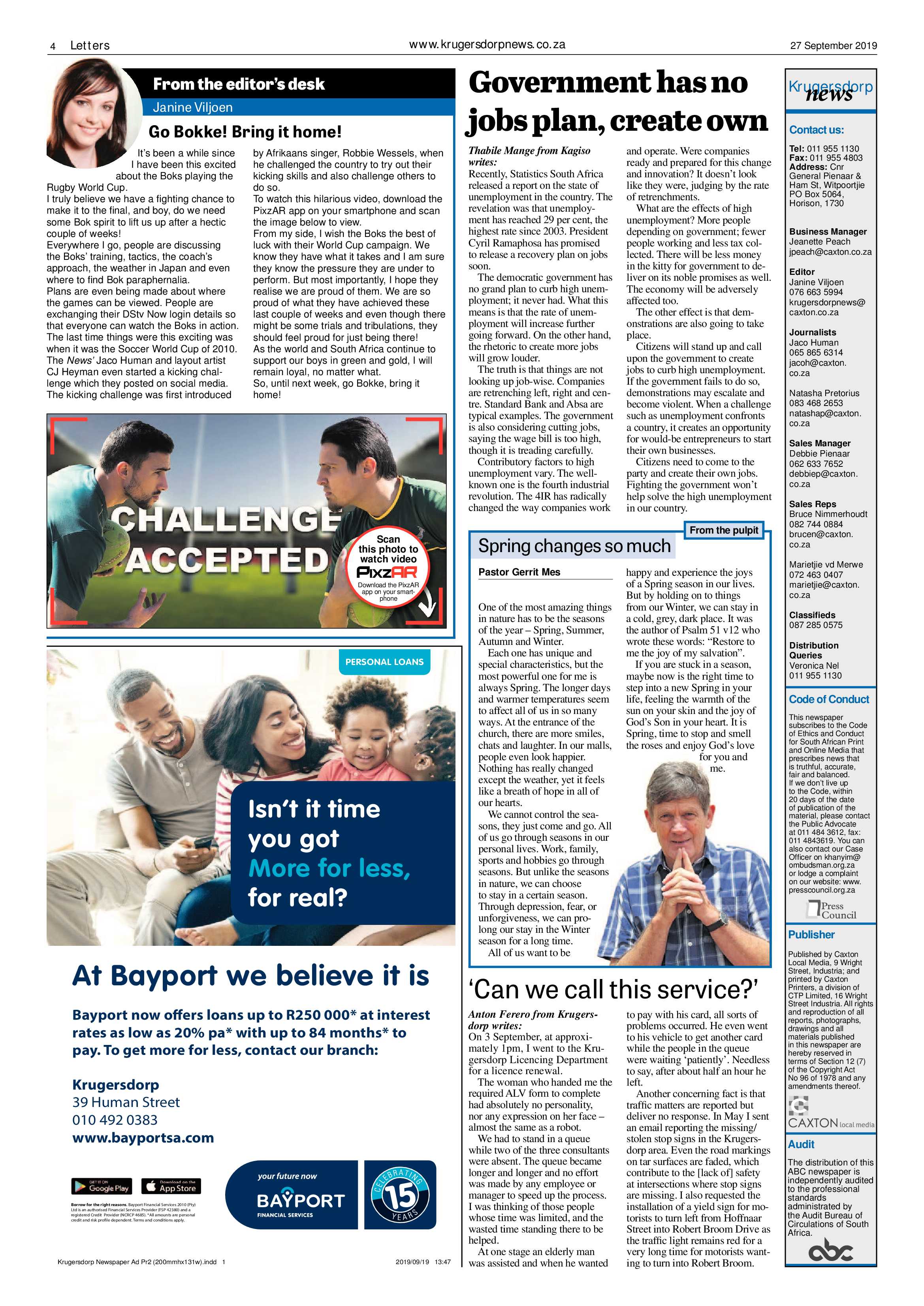 Krugersdorp News 27 September 2019 page 4