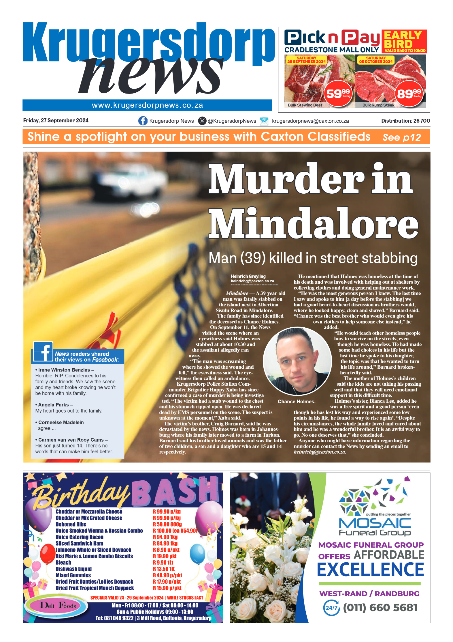 Krugersdorp News 27 September 2024 page 1