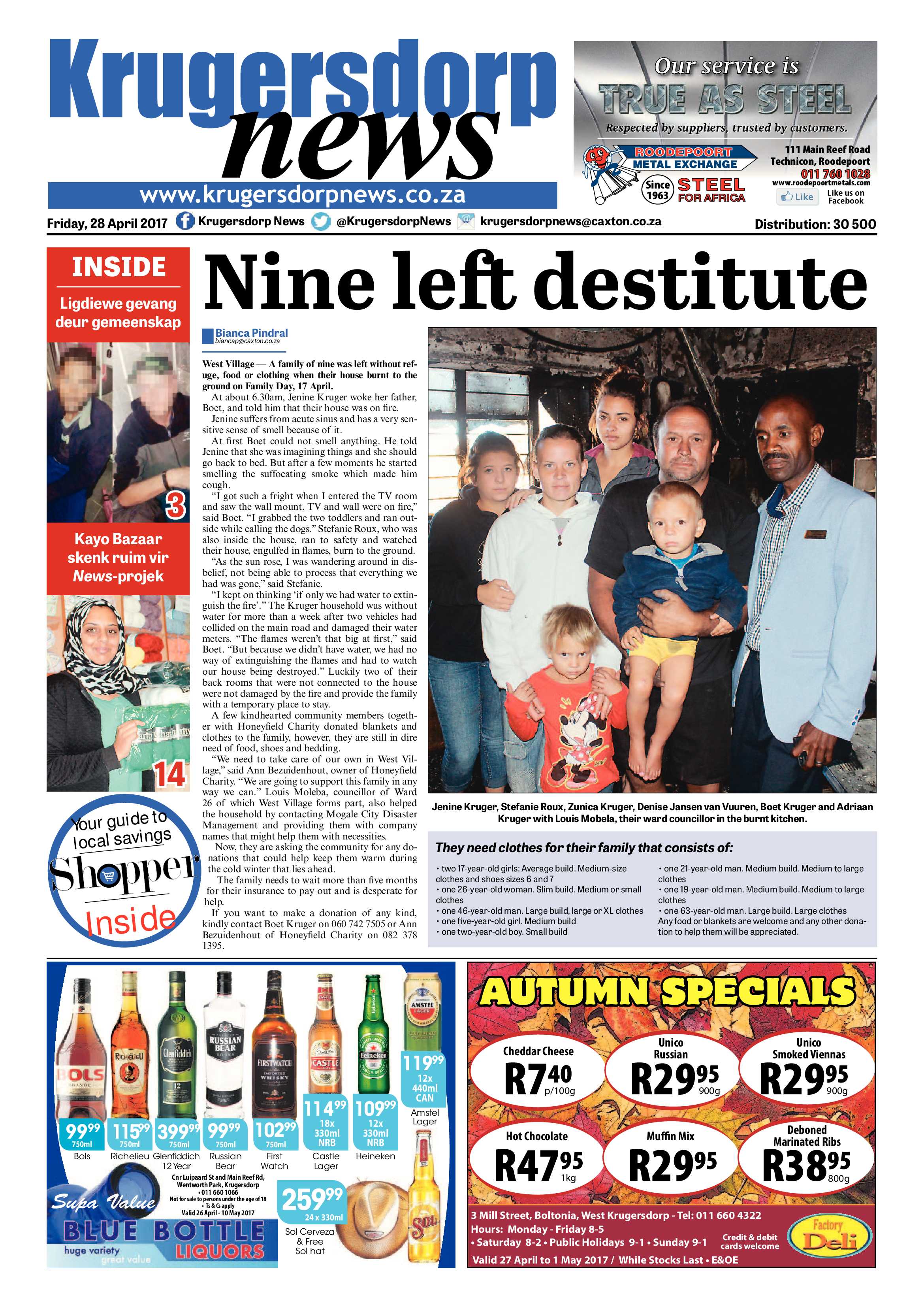 Krugersdorp News 28 April 2017 page 1