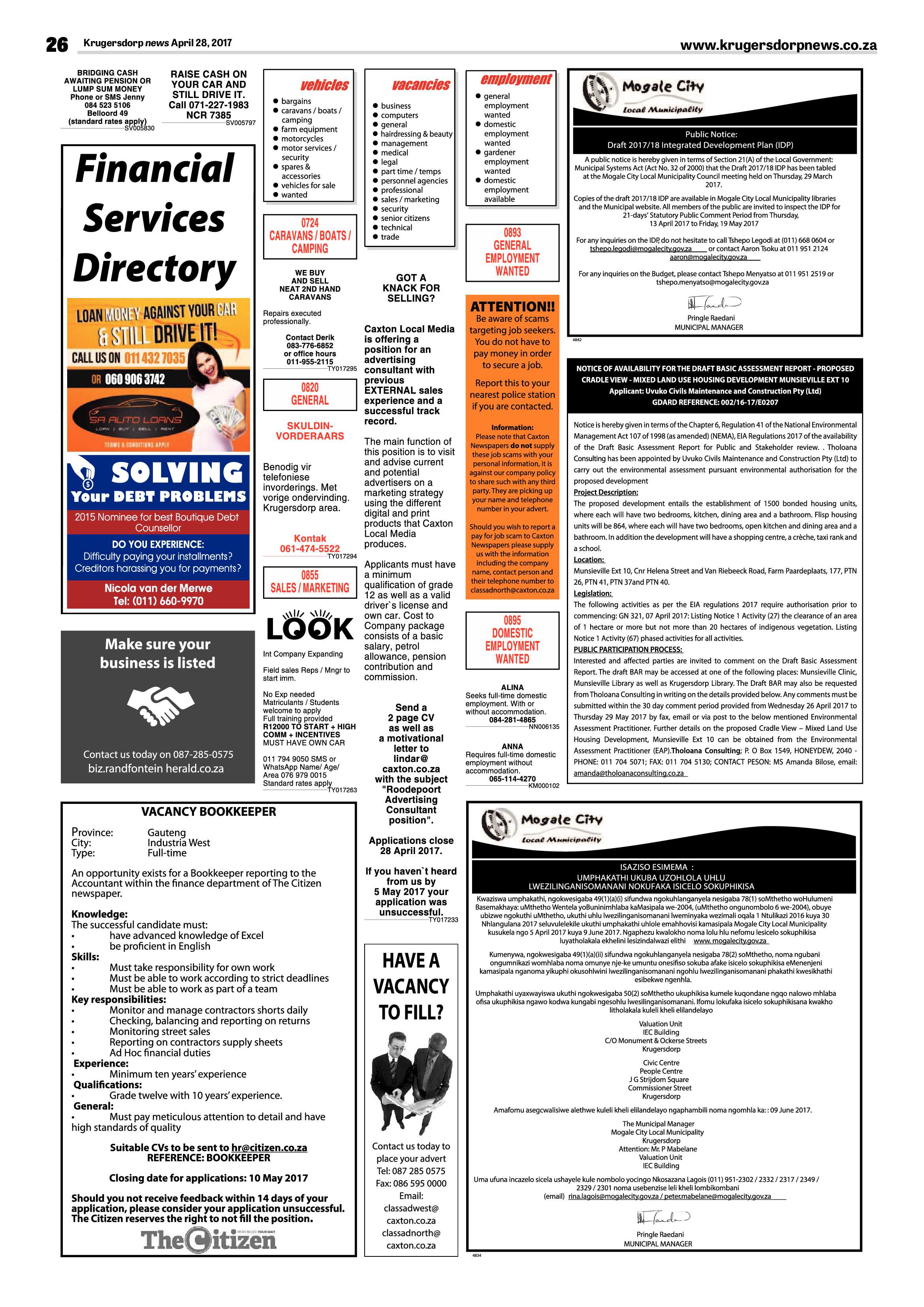 Krugersdorp News 28 April 2017 page 26