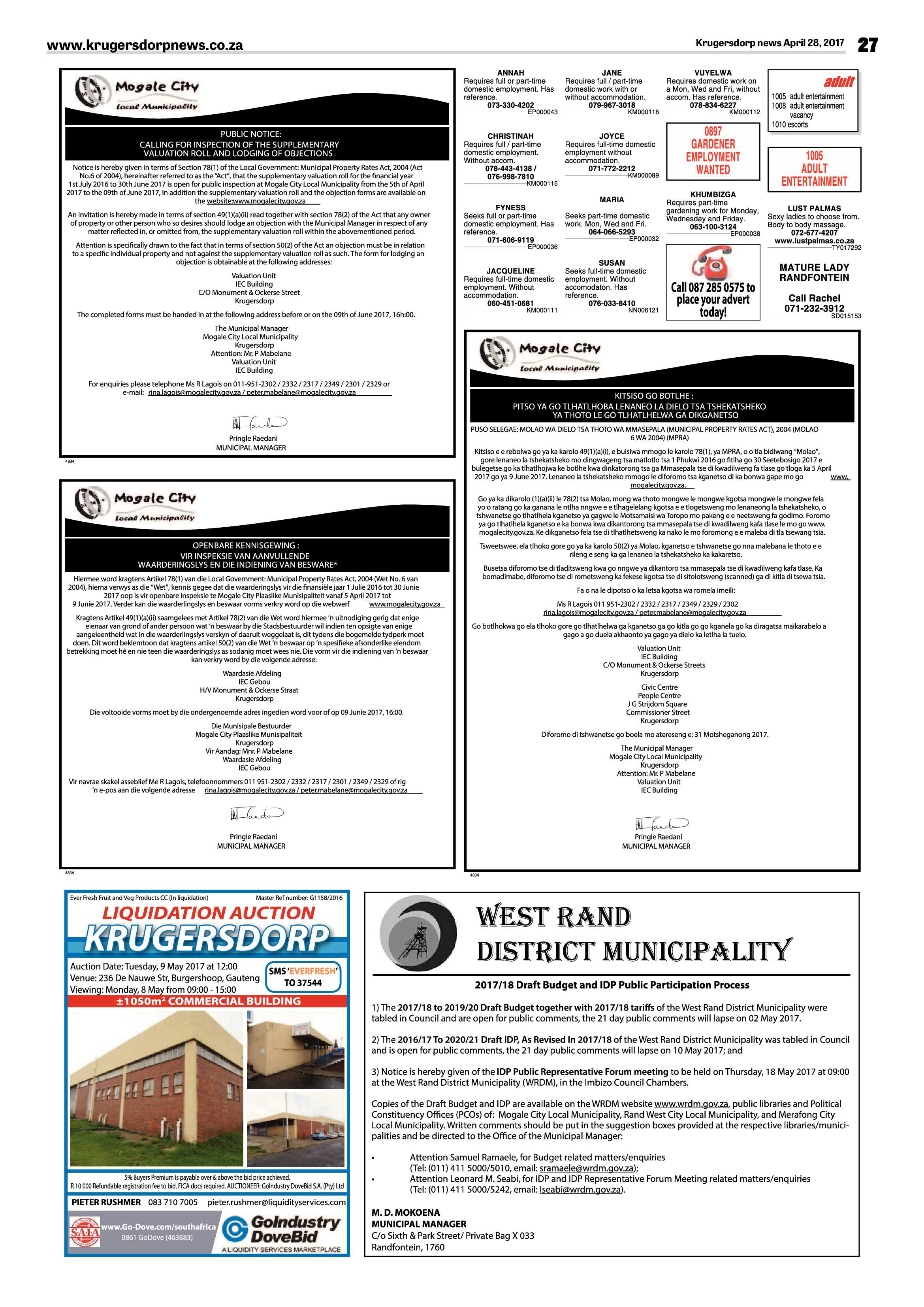 Krugersdorp News 28 April 2017 page 27