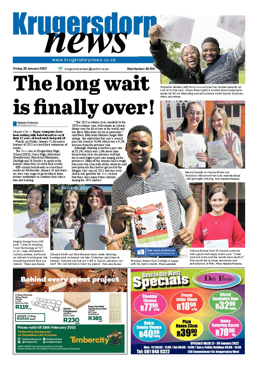 Krugersdorp News 28 January 2022 page 1