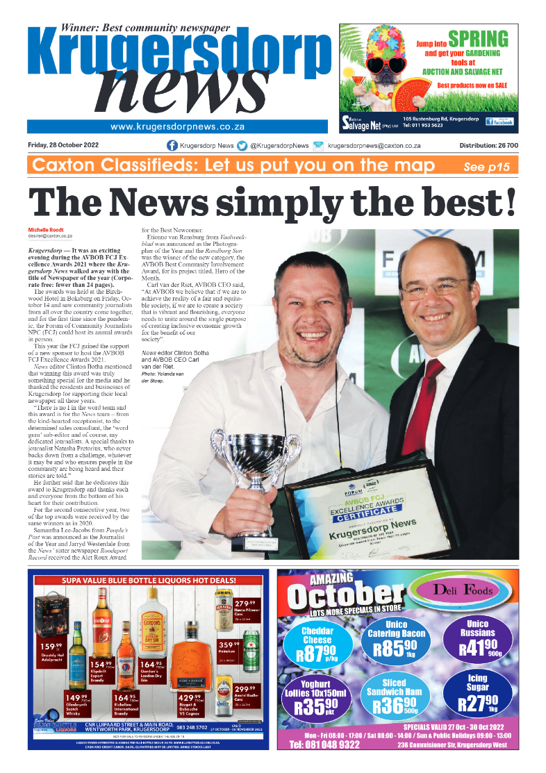 Krugersdorp News 28 October 2022 page 1